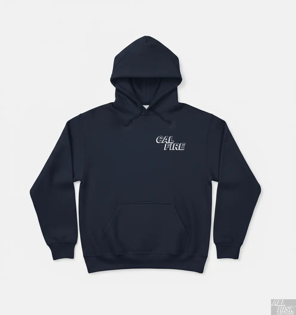 Cal Fire pullover hoodie flat lay product photo showing front design and ribbed details