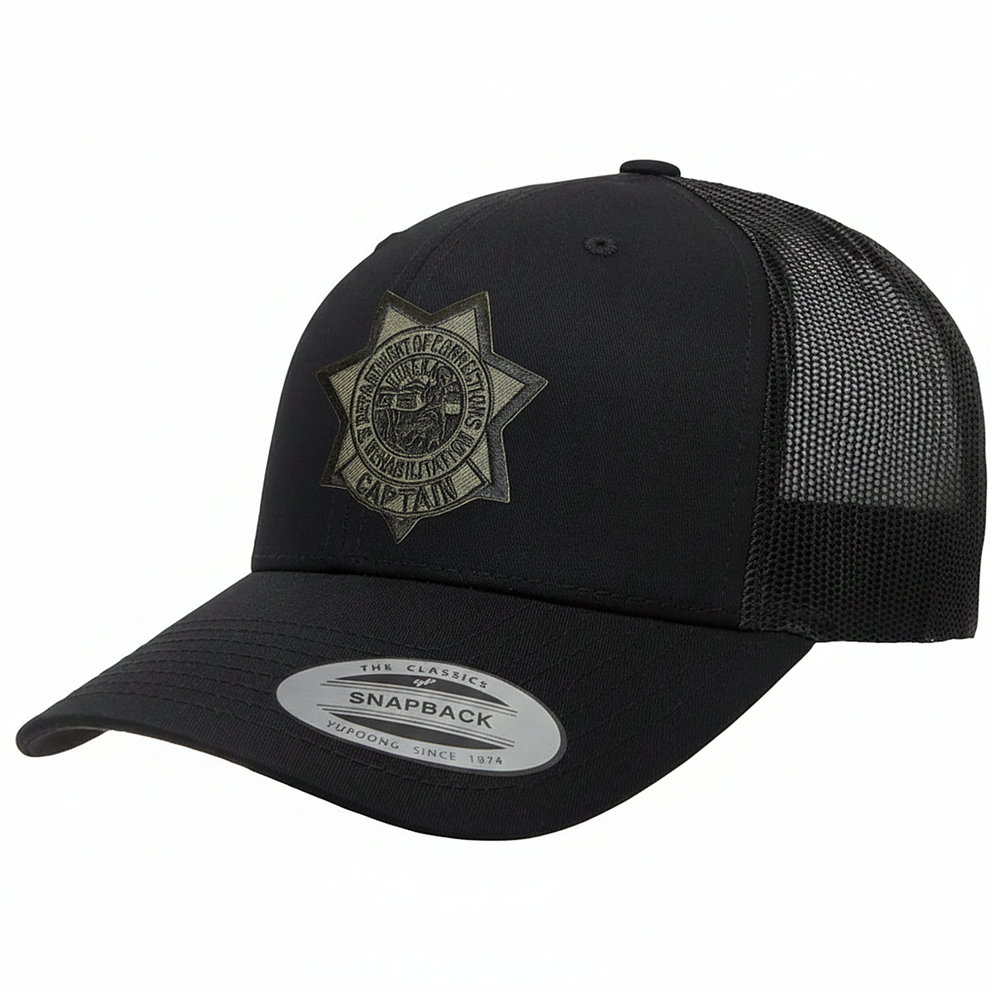 CDCR 6 Panel Captains Hat - Stealth Edition - detail view