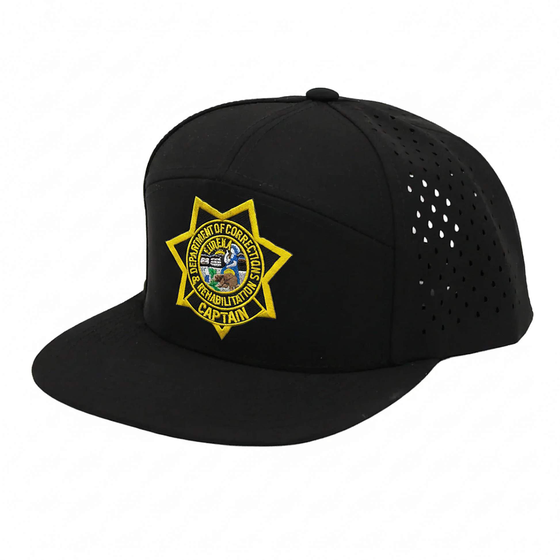CDCR 7 Panel Performance Vented Captains Hat - detail view