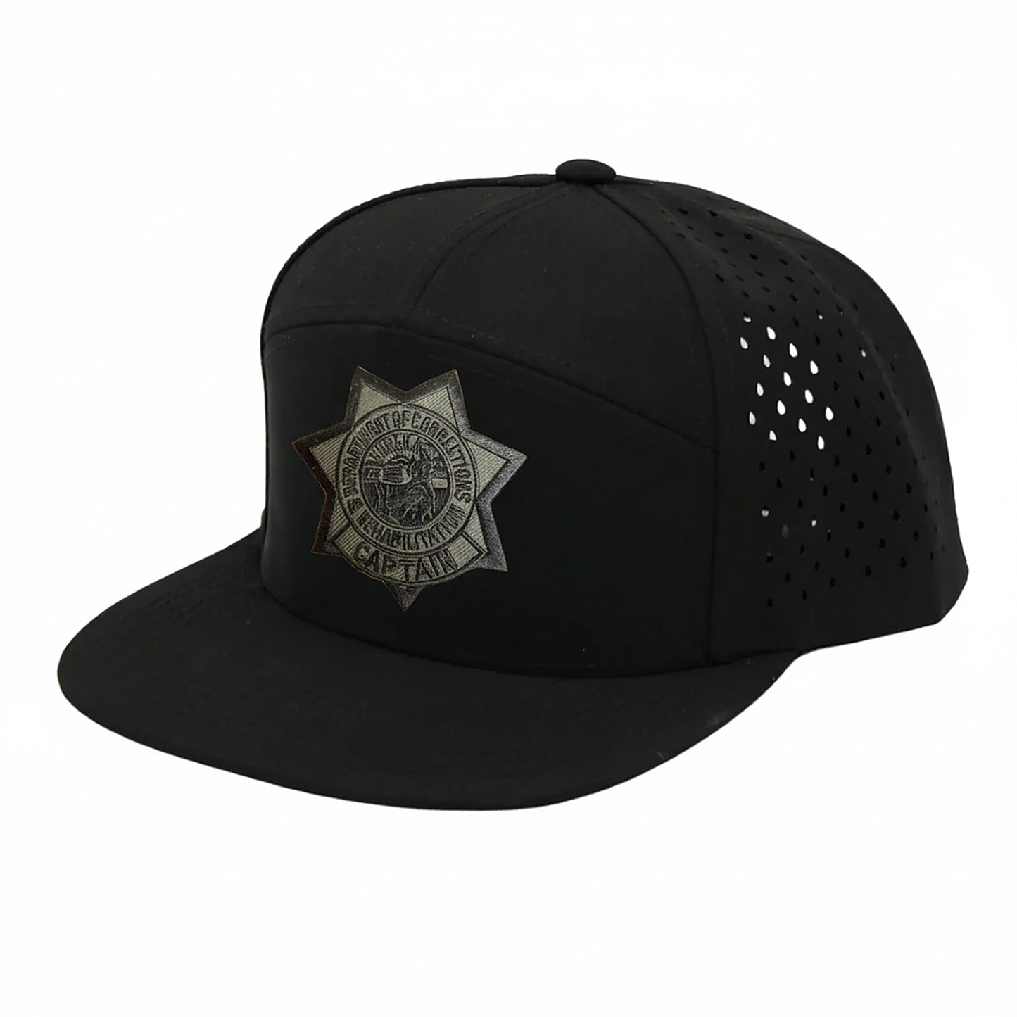CDCR 7 Panel Performance Vented Captains Hat - Stealth Edition - detail view