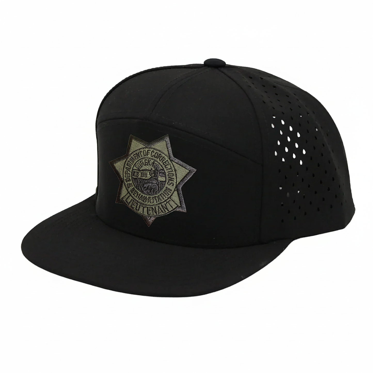 CDCR 7 Panel Performance Vented Lieutenants Hat - Stealth Edition - detail view