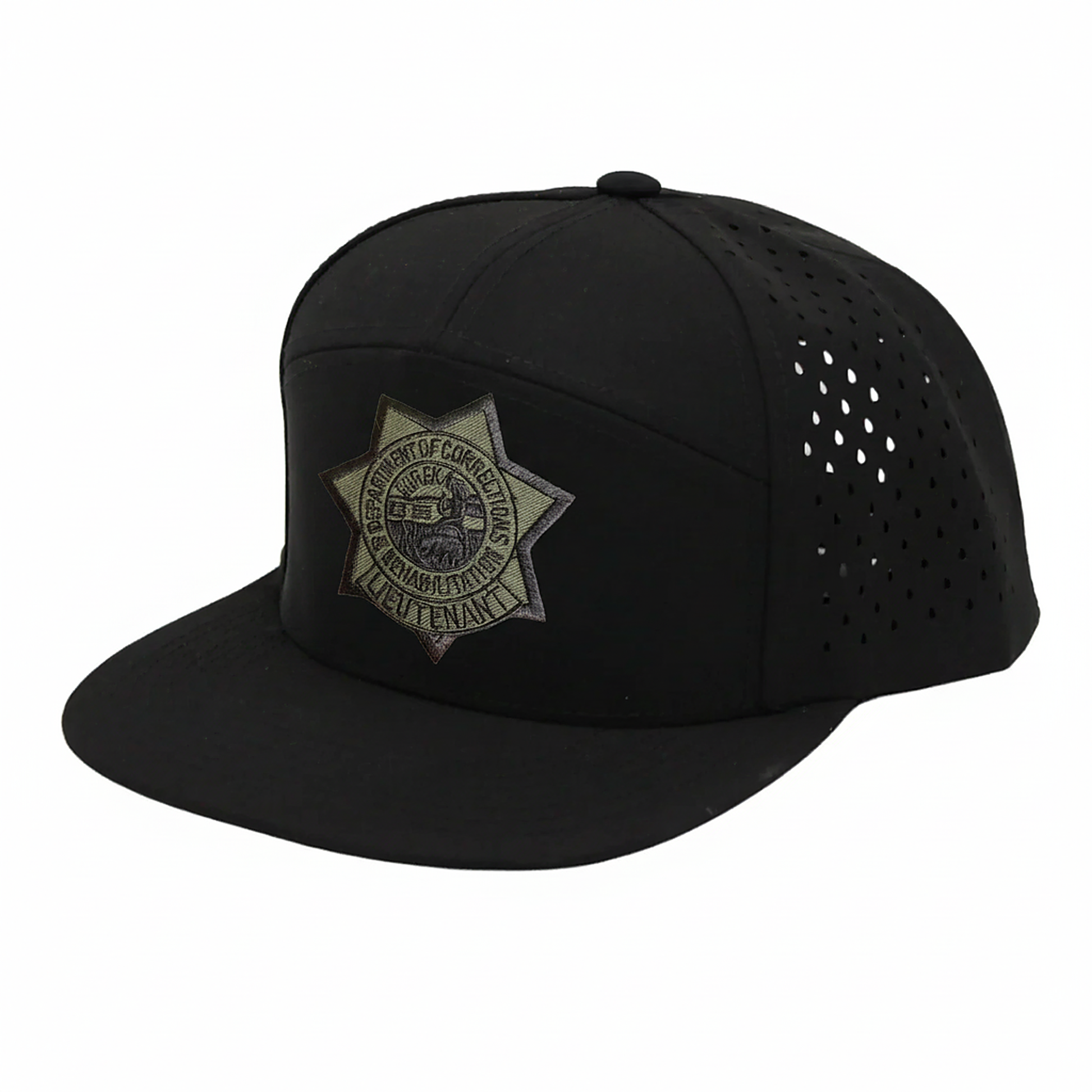 CDCR 7 Panel Performance Vented Lieutenants Hat - Stealth Edition - detail view