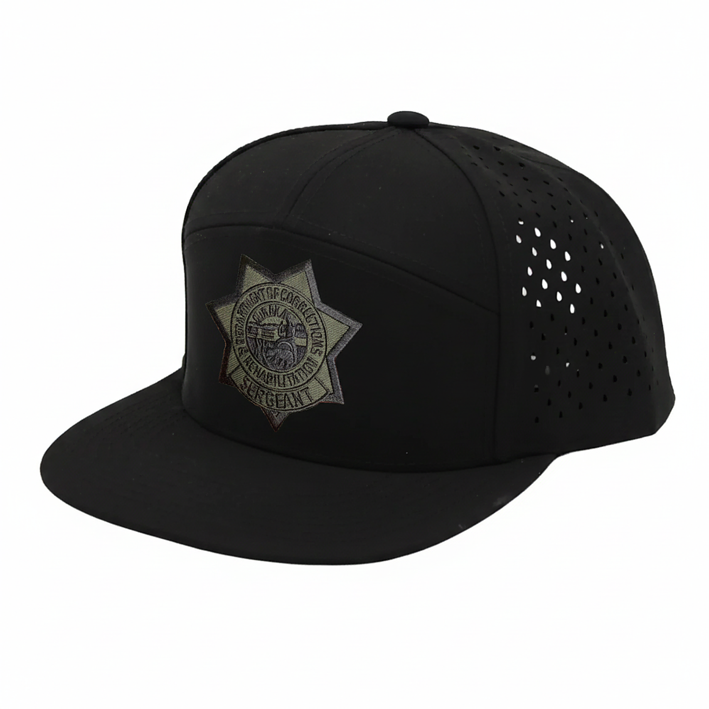 CDCR 7 Panel Performance Vented Officers Hat - Stealth Edition - detail view
