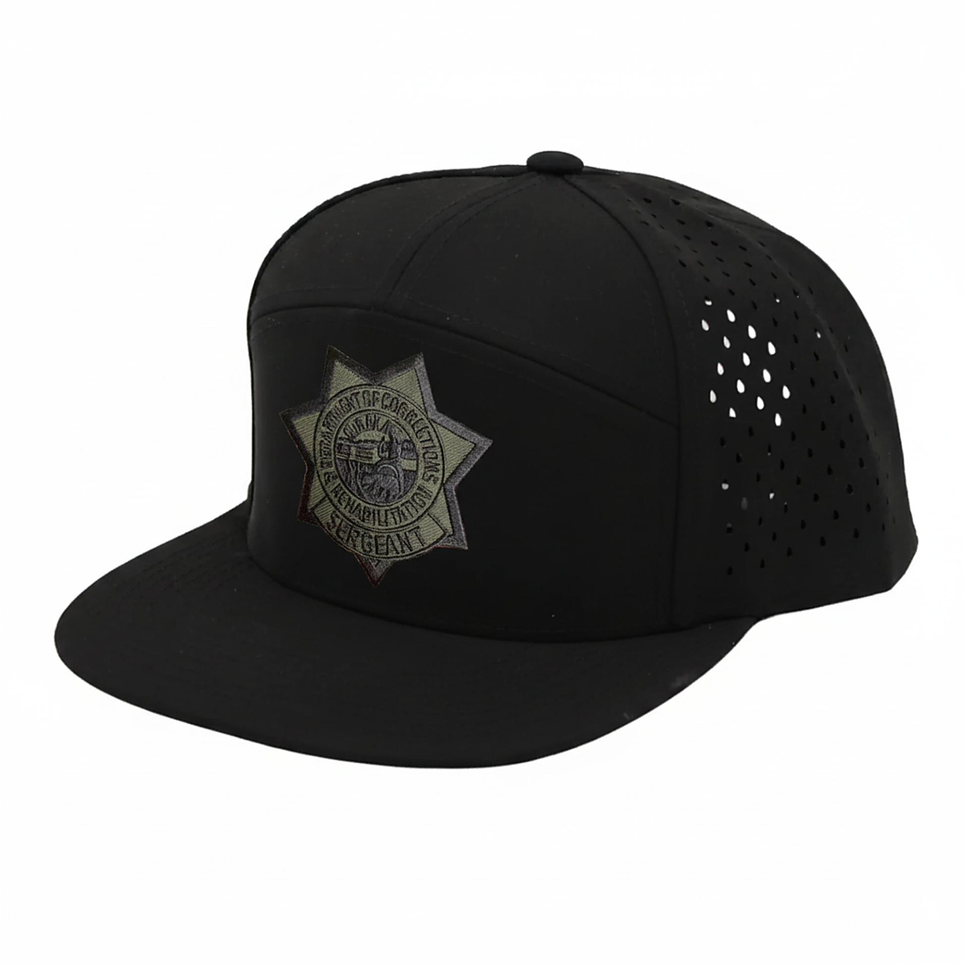 CDCR 7 Panel Performance Vented Officers Hat - Stealth Edition - detail view