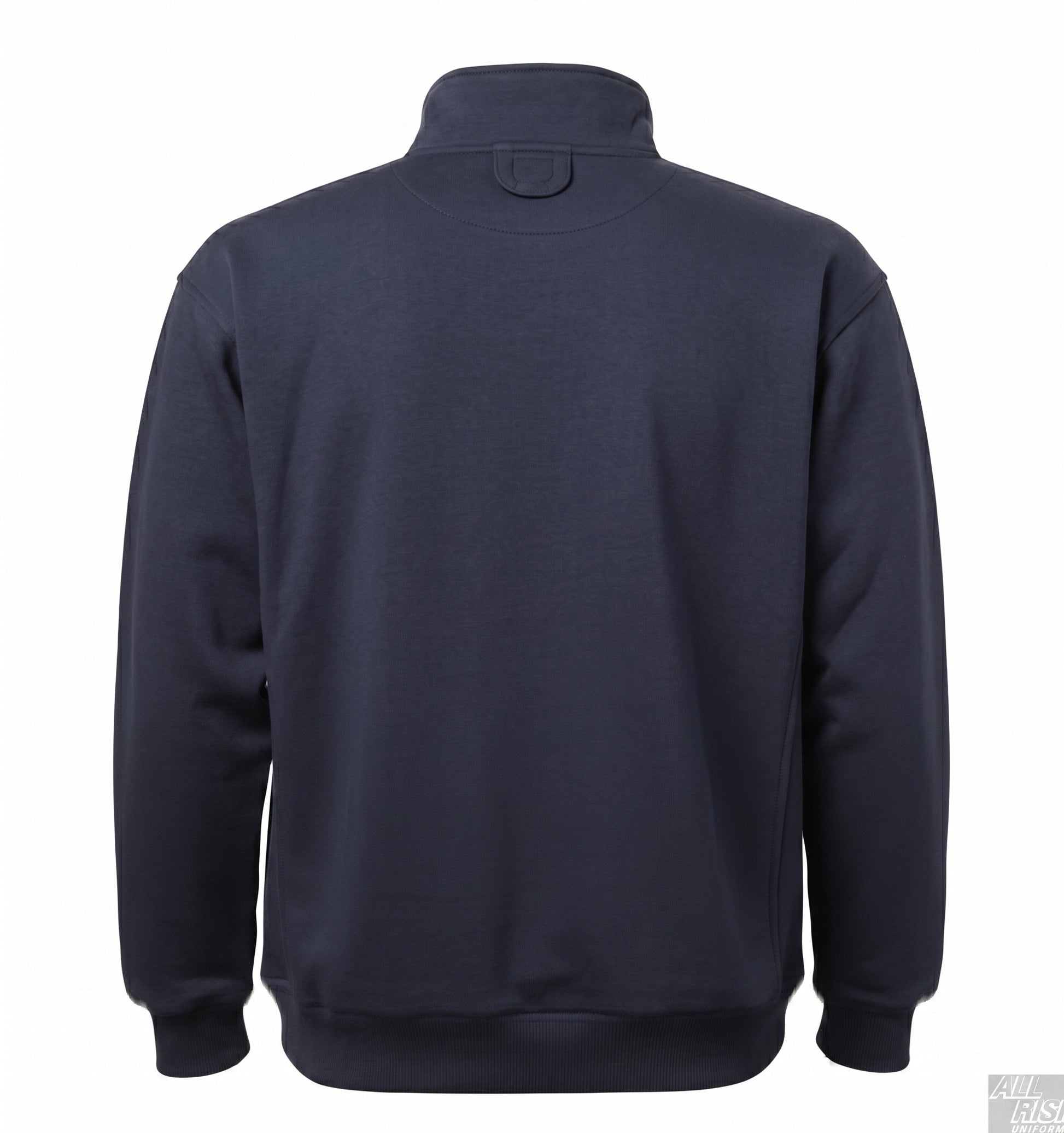 Back view of 5.11 job shirt showing no-roll collar, locker loop, and side seam handwarmer pocket