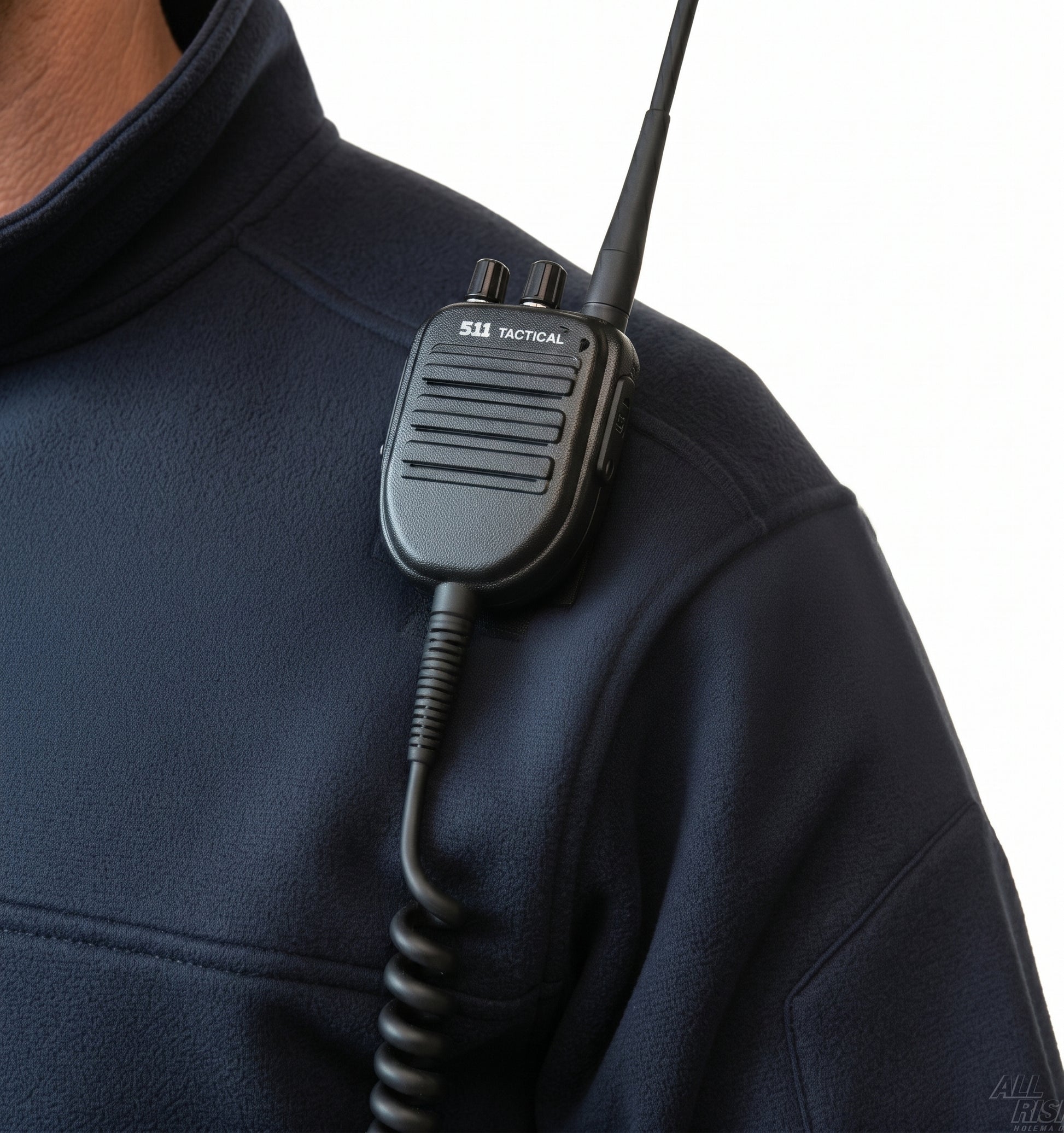 Close-up of 5.11 Tactical Job Shirt Shoulder Mic Pocket with Radio