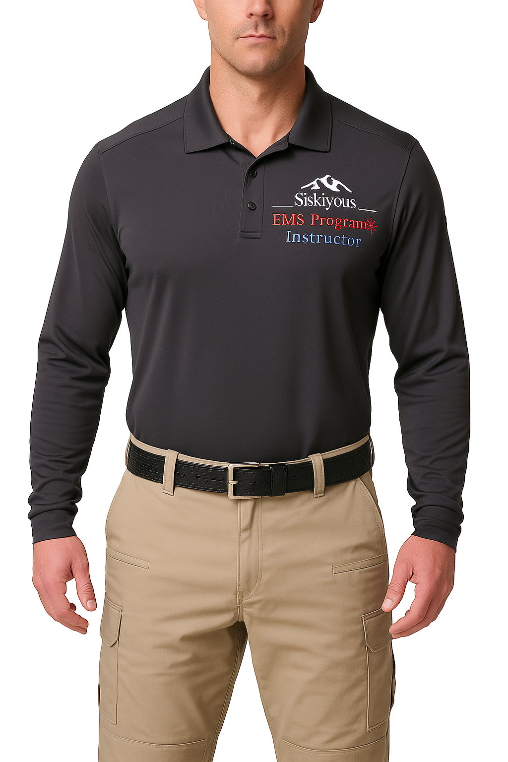 COS 5.11 Mens Helios Polo Long Sleeve - Charcoal Grey - detail view