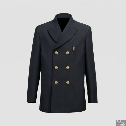 CAL FIRE Class A black double breasted dress jacket Policy 1500 compliant with Eureka buttons and sleeve stripe front view