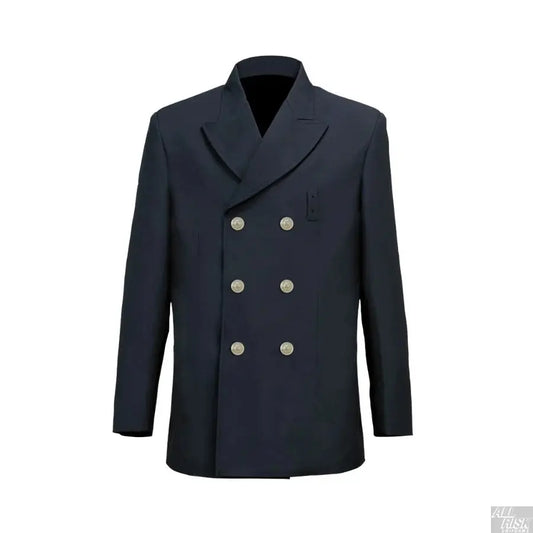 CAL FIRE Class A black double breasted dress jacket Policy 1500 compliant with Eureka buttons and sleeve stripe front view