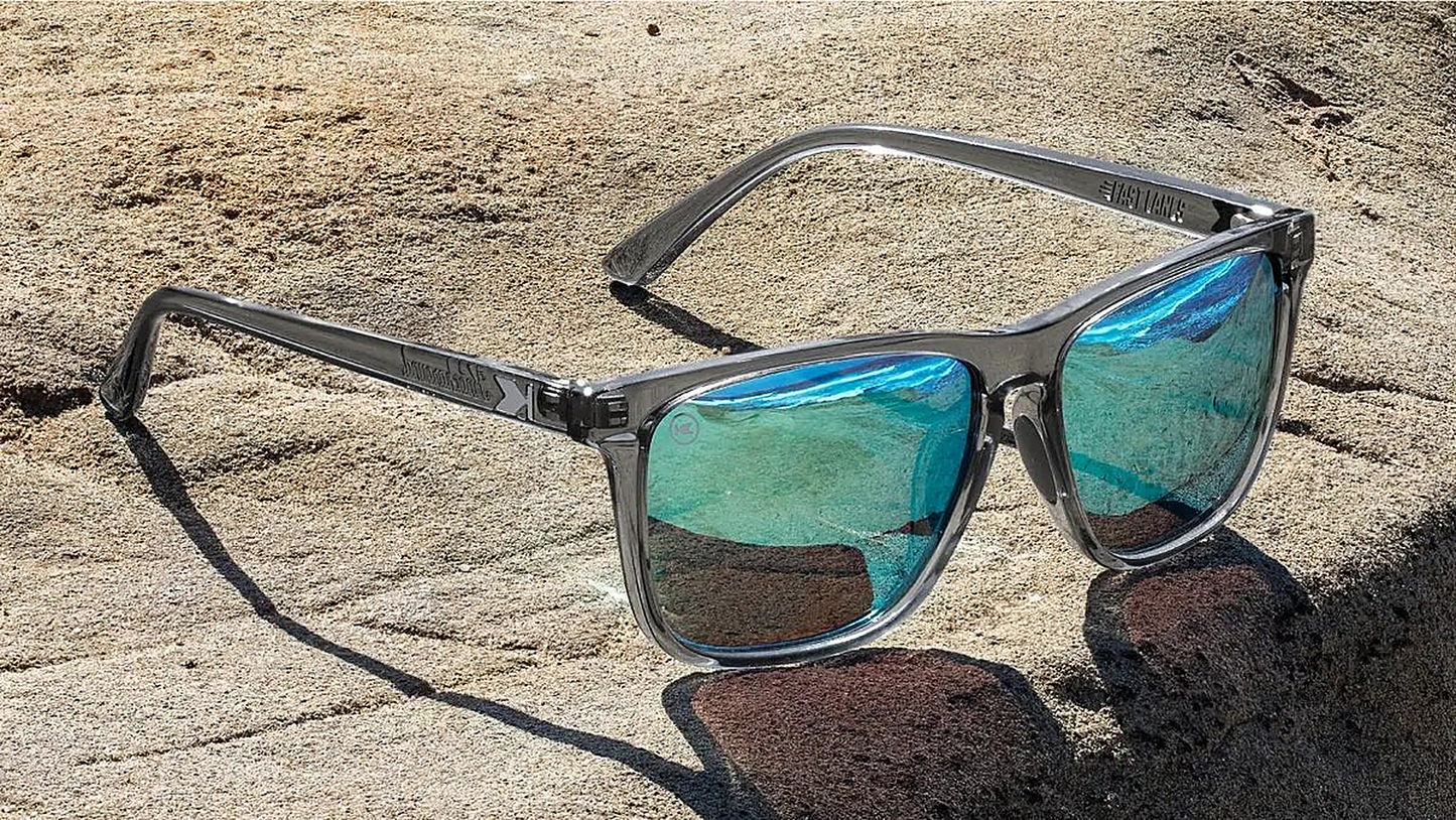 Clear Grey / Aqua Fast Lanes Sport - Knockaround Sunglasses - detail view