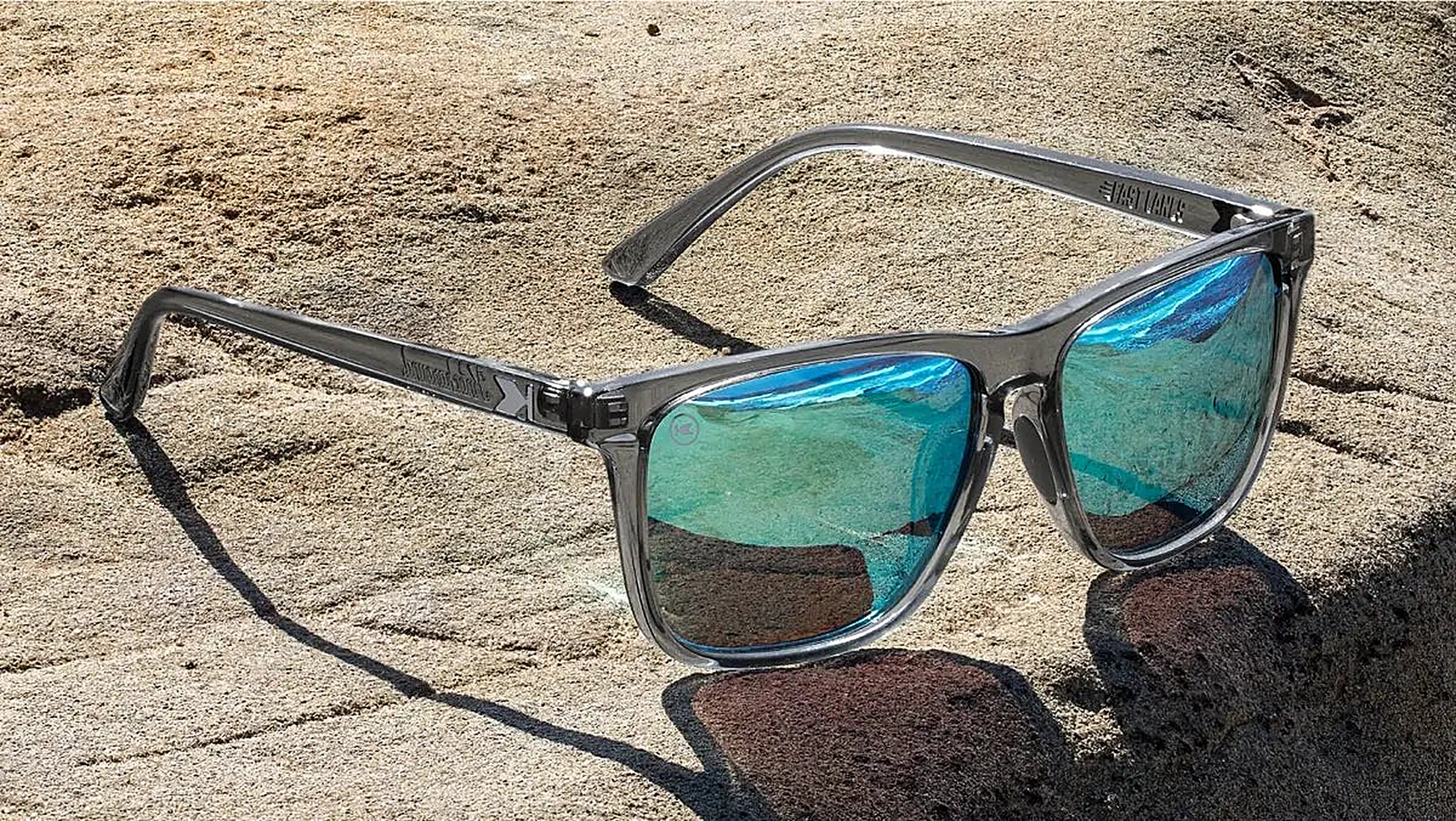 Clear Grey / Aqua Fast Lanes Sport - Knockaround Sunglasses - detail view
