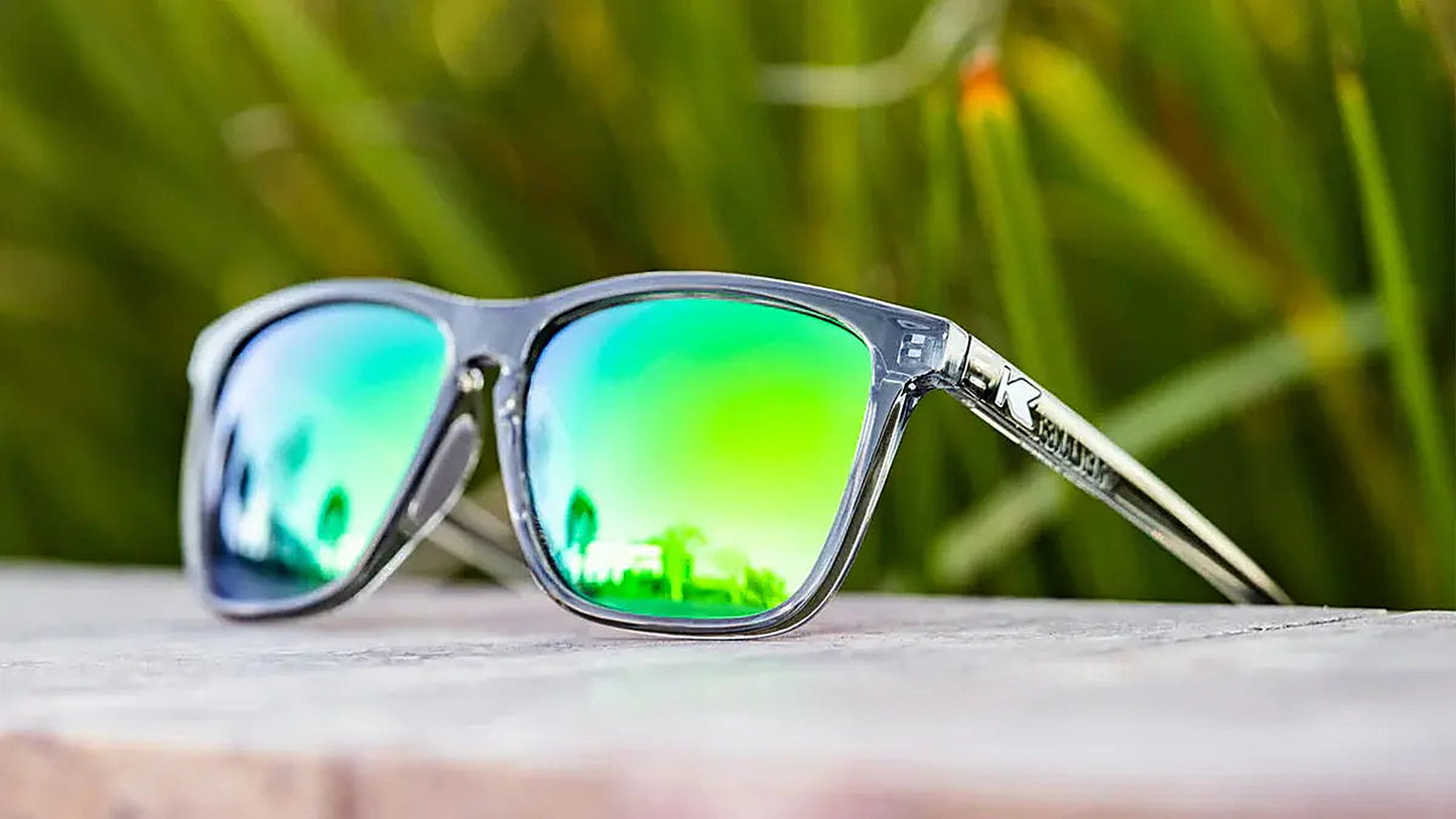 Clear Grey / Green Moonshine Fast Lanes Sport - Knockaround Sunglasses - detail view