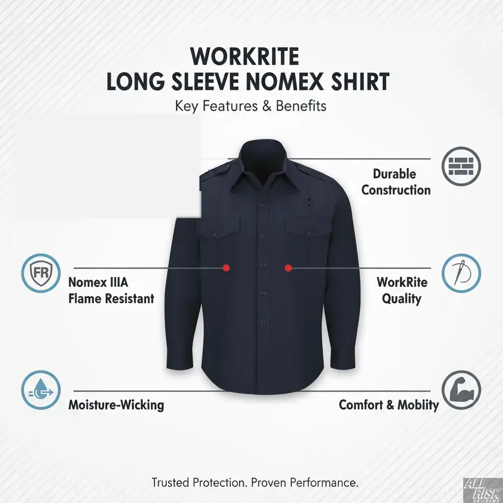 WorkRite long sleeve Nomex shirt features - CAL FIRE approved, Nomex IIIA, flame resistant