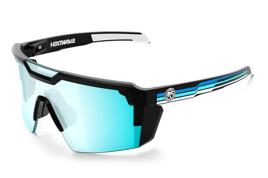 Future Tech Sunglasses: Polarized Artic Chrome Side Stripe Blue Customs Z87+ - Heatwave