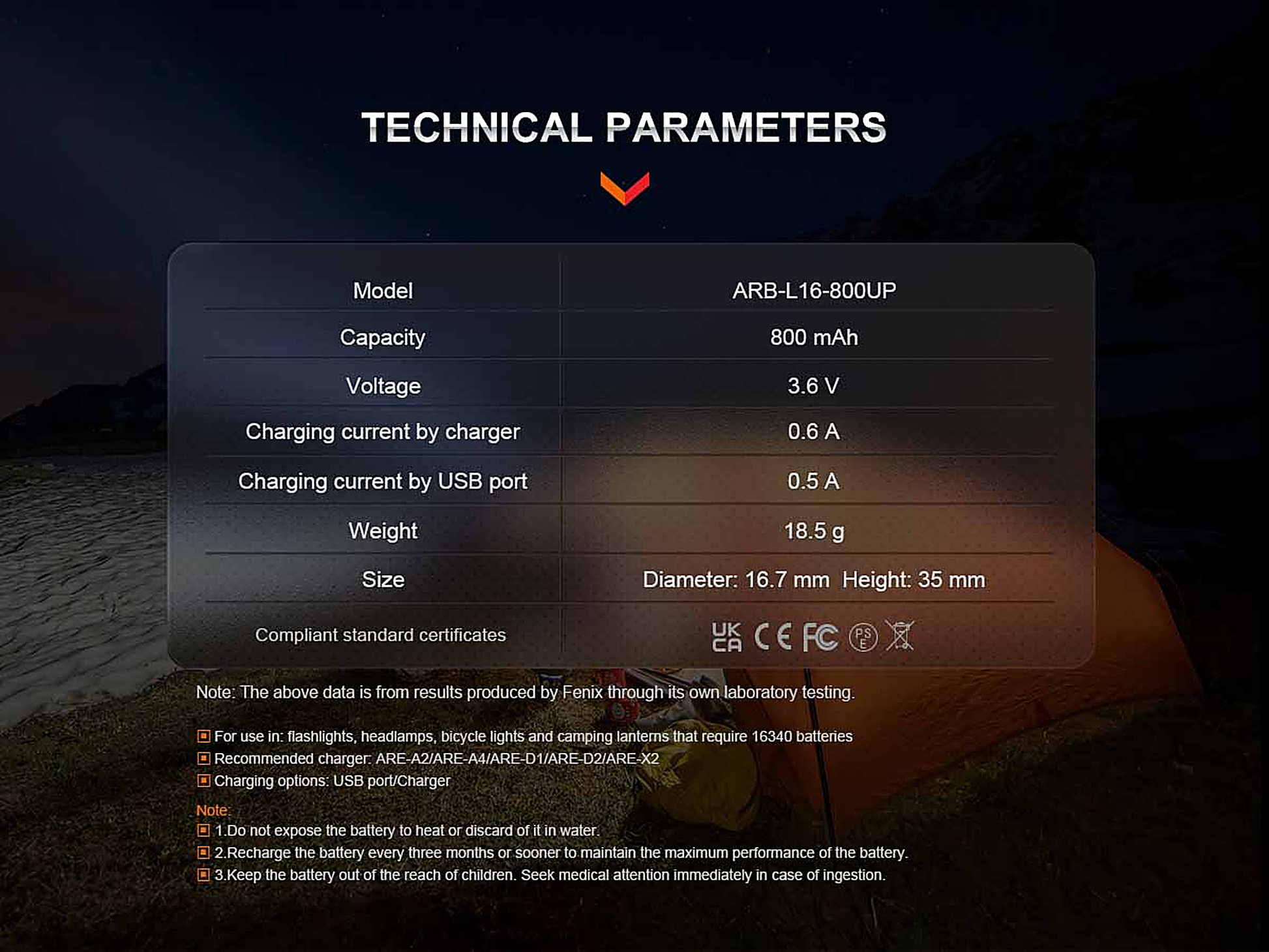 Fenix ARB-L16-800UP Built-in USB-C Rechargeable Battery