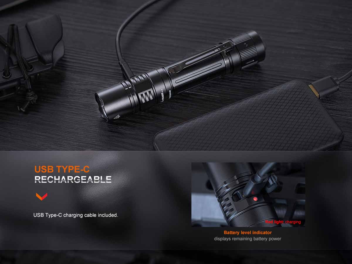 Fenix PD36R PRO Urban Gray Flashlight with Special Edition Engraved Design