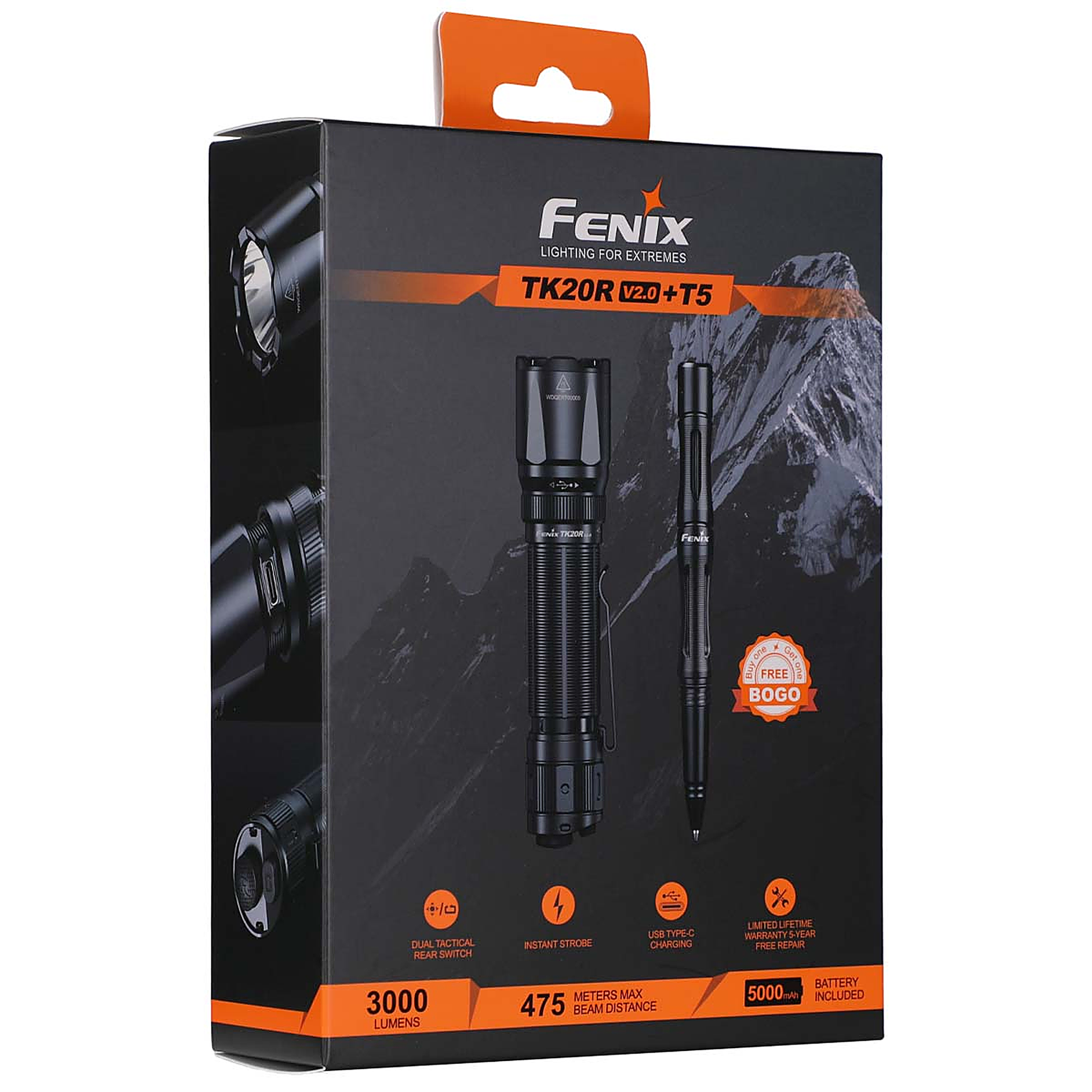 Fenix TK20R V2.0 Rechargeable Tac Flashlight with T5 Pen