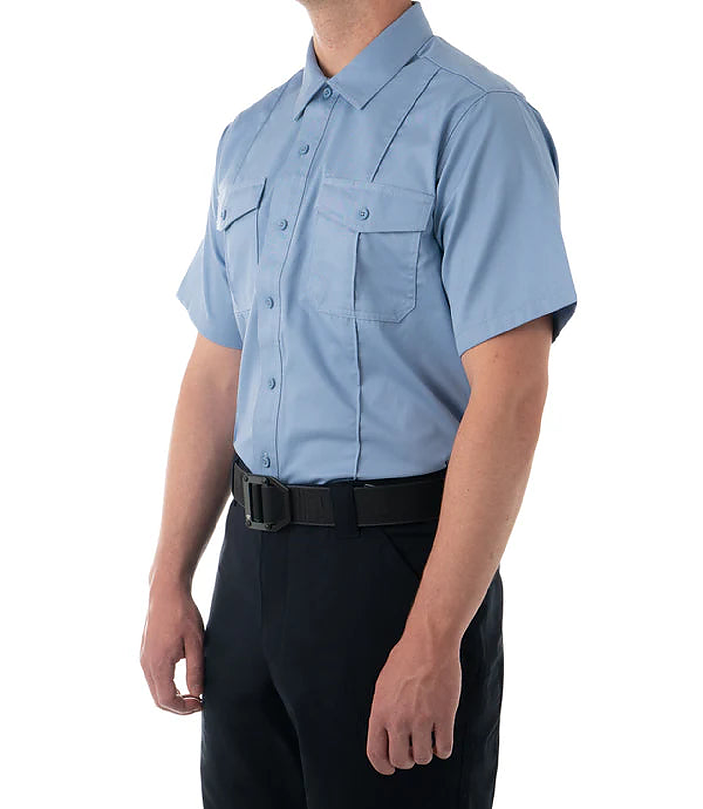First Tactical Mens Cotton Station Short Sleeve - Medium Blue - detail view