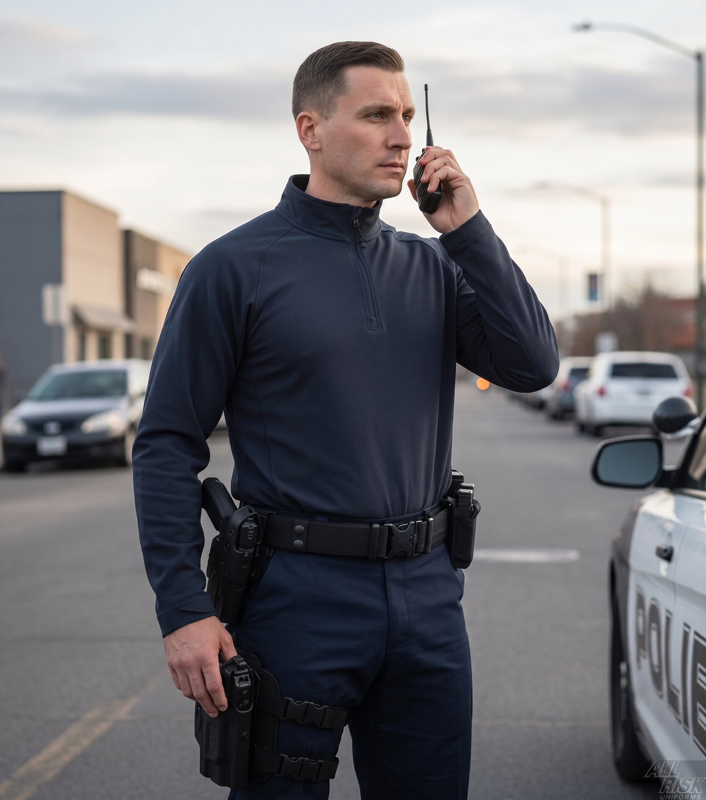 Law Enforcement Officer Wearing Midnight Navy Tactical Pullover