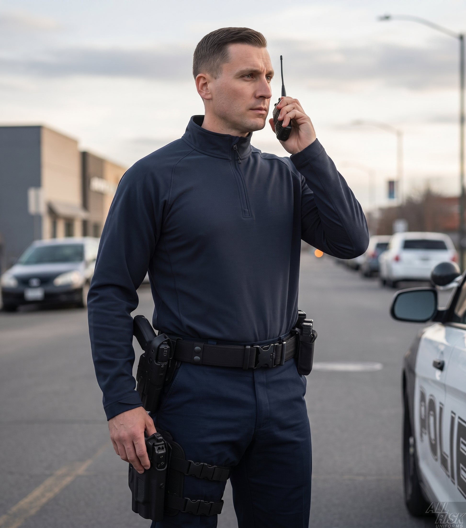 Law Enforcement Officer Wearing Midnight Navy Tactical Pullover