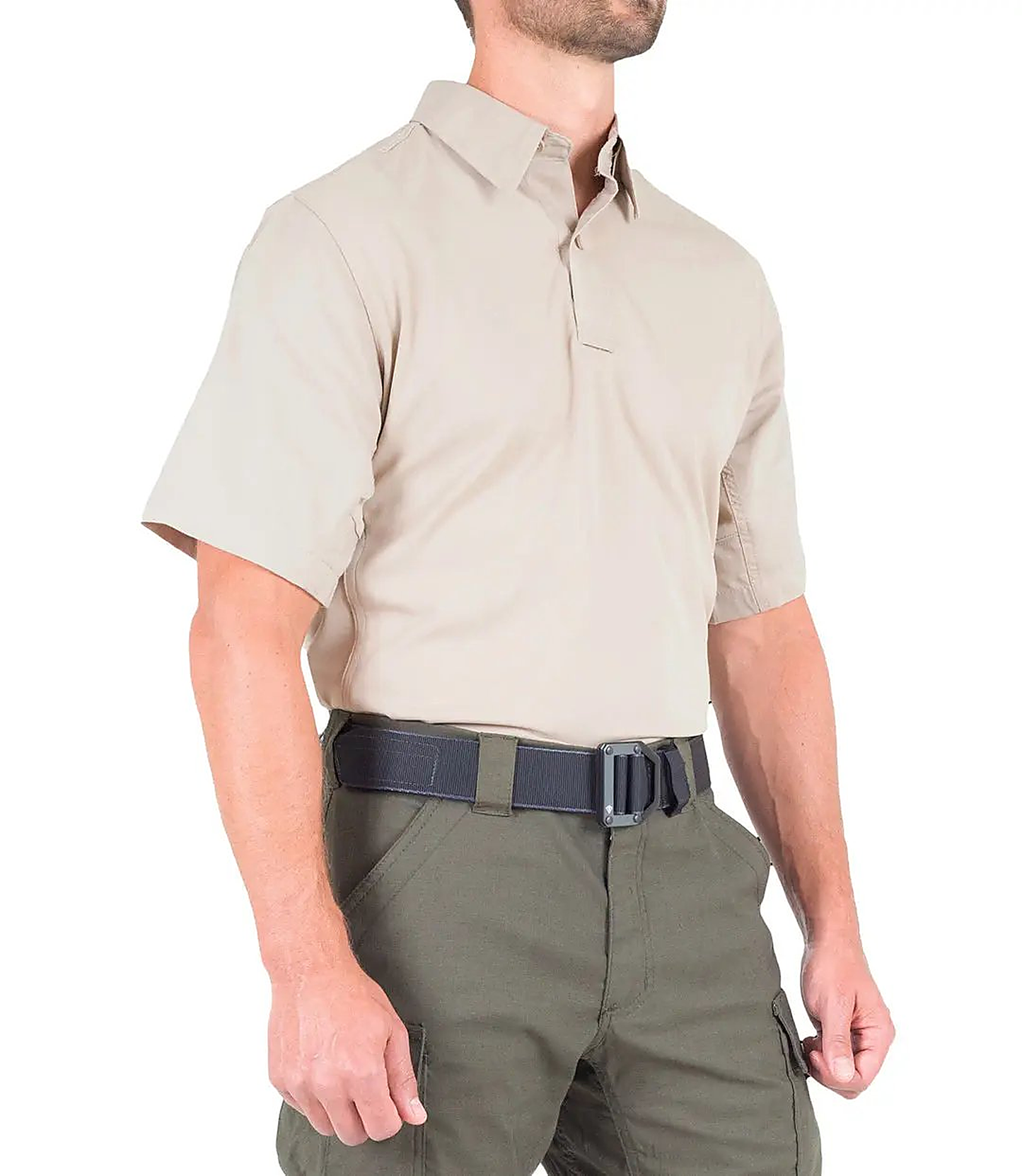 First Tactical Mens V2 Pro Perf Short Sleeve - Khaki - close-up detail