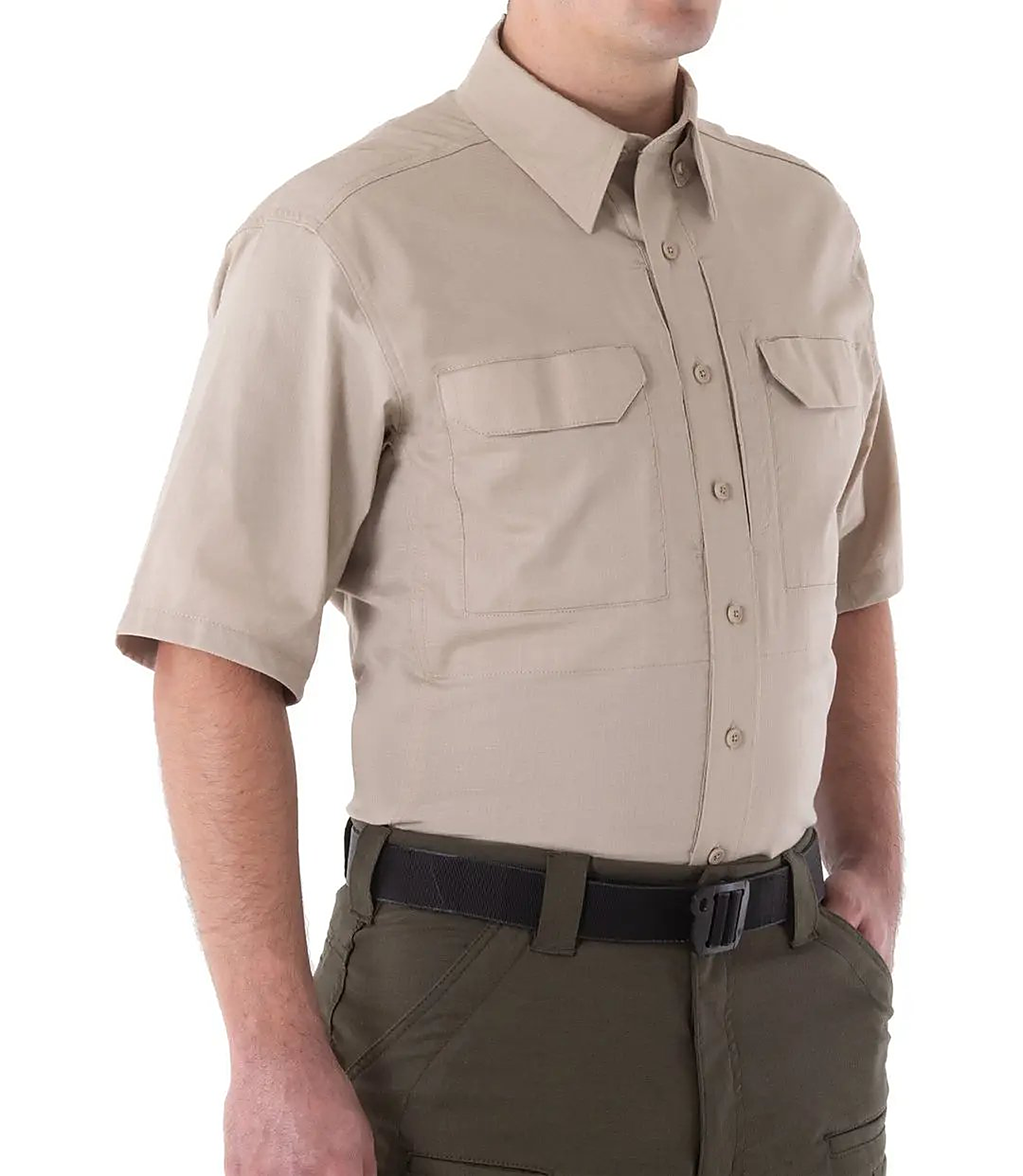 First Tactical Mens V2 Tactical Short Sleeve - Khaki - detail view