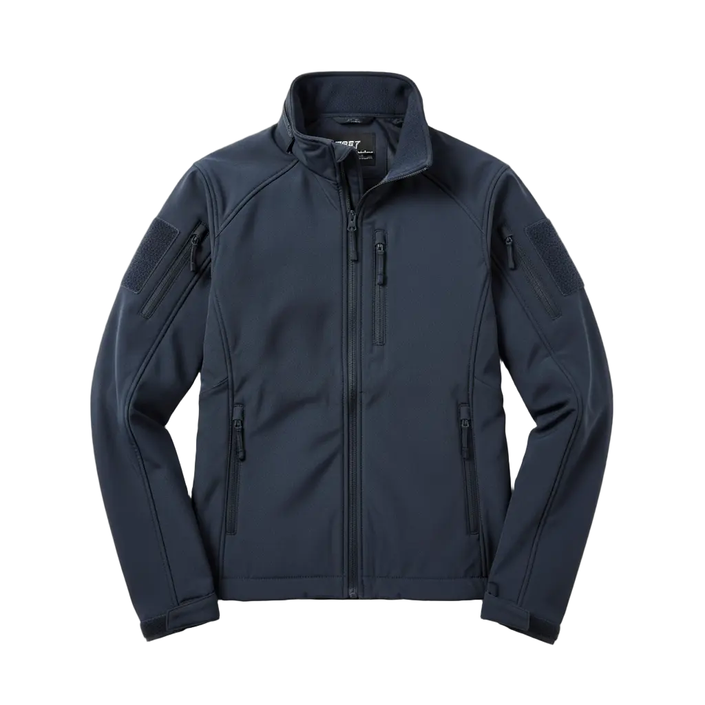 First Tactical Tactix Softshell Jacket in Midnight Navy laid flat showing front zipper and tactical pockets