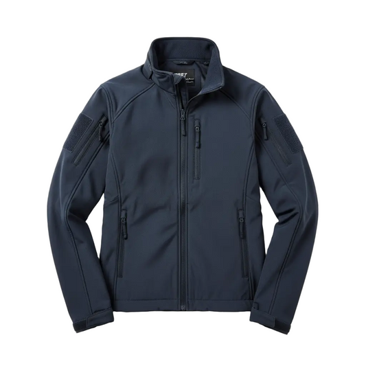First Tactical Tactix Softshell Jacket in Midnight Navy laid flat showing front zipper and tactical pockets