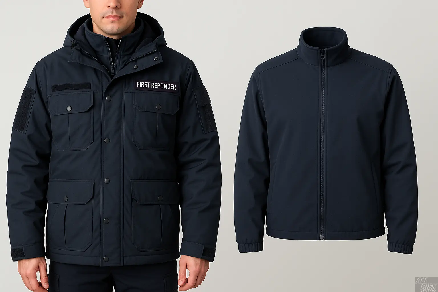 Midnight navy tactical jacket with removable liner demonstration
