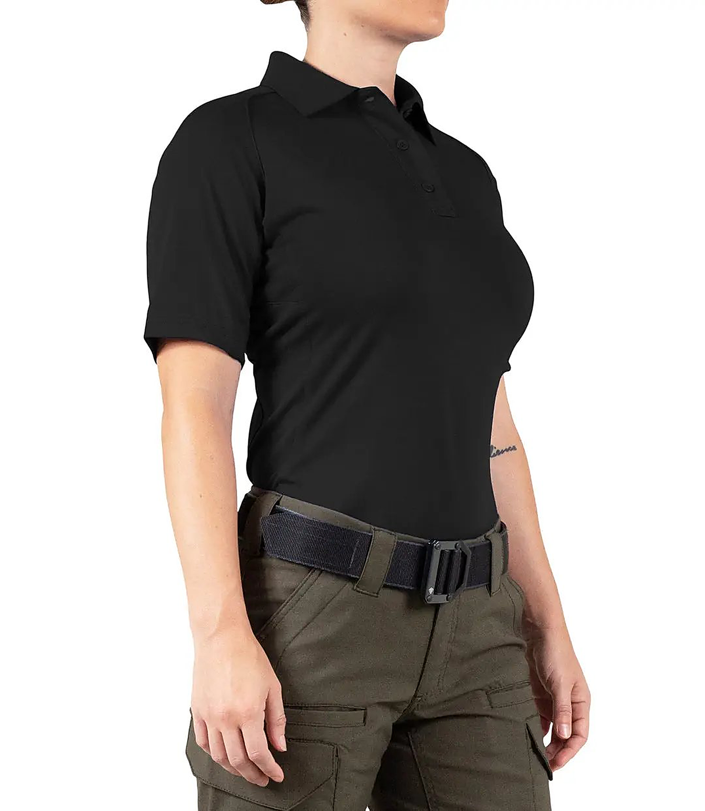 First Tactical Womens Performance Short Sleeve Polo - Black - close-up detail