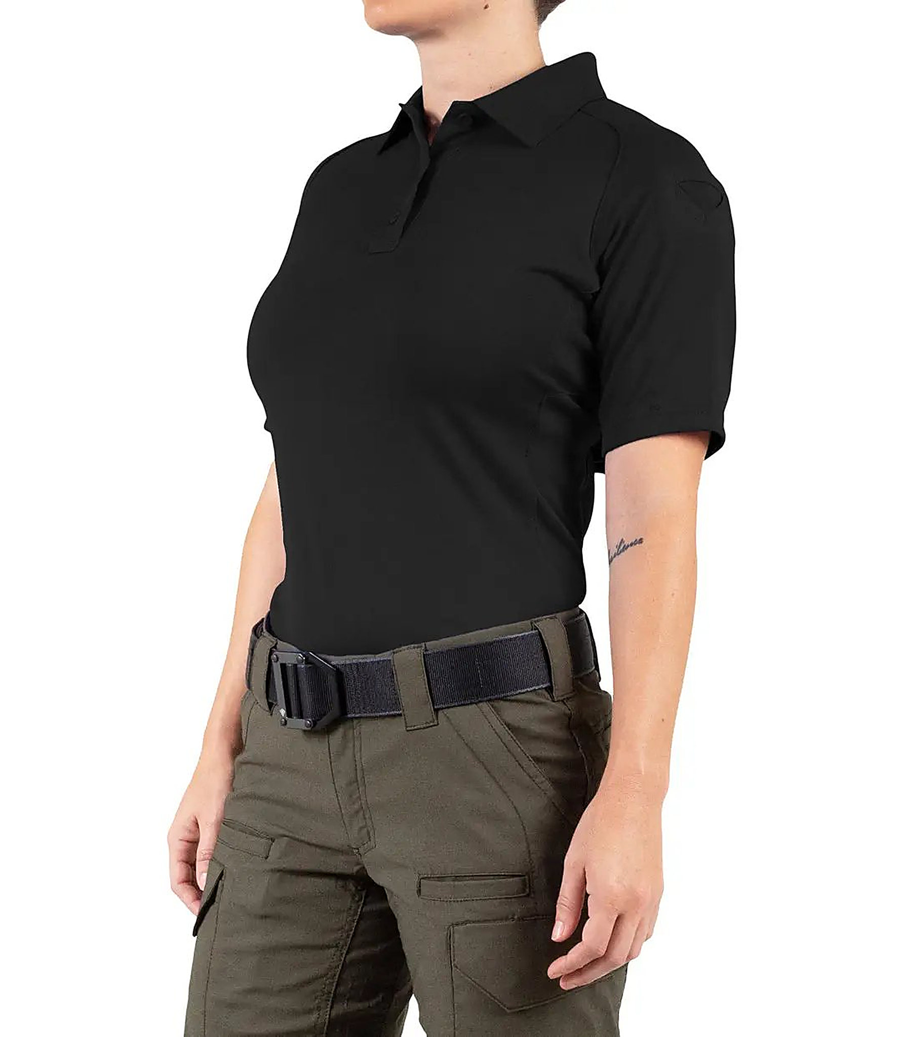 First Tactical Womens Performance Short Sleeve Polo - Black - detail view