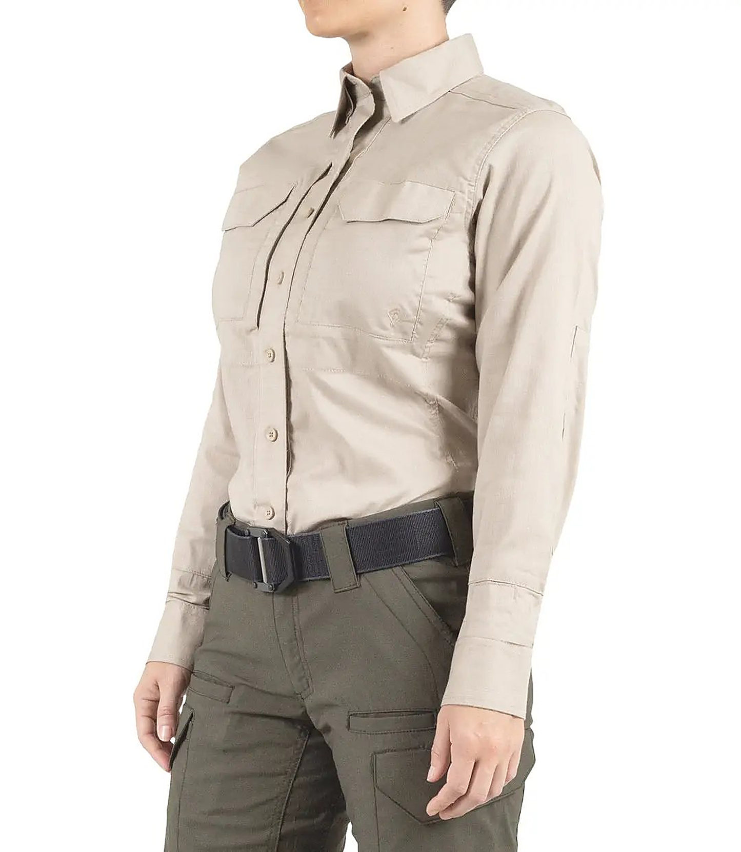 First Tactical Womens V2 Tactical Long Sleeve - Khaki - detail view