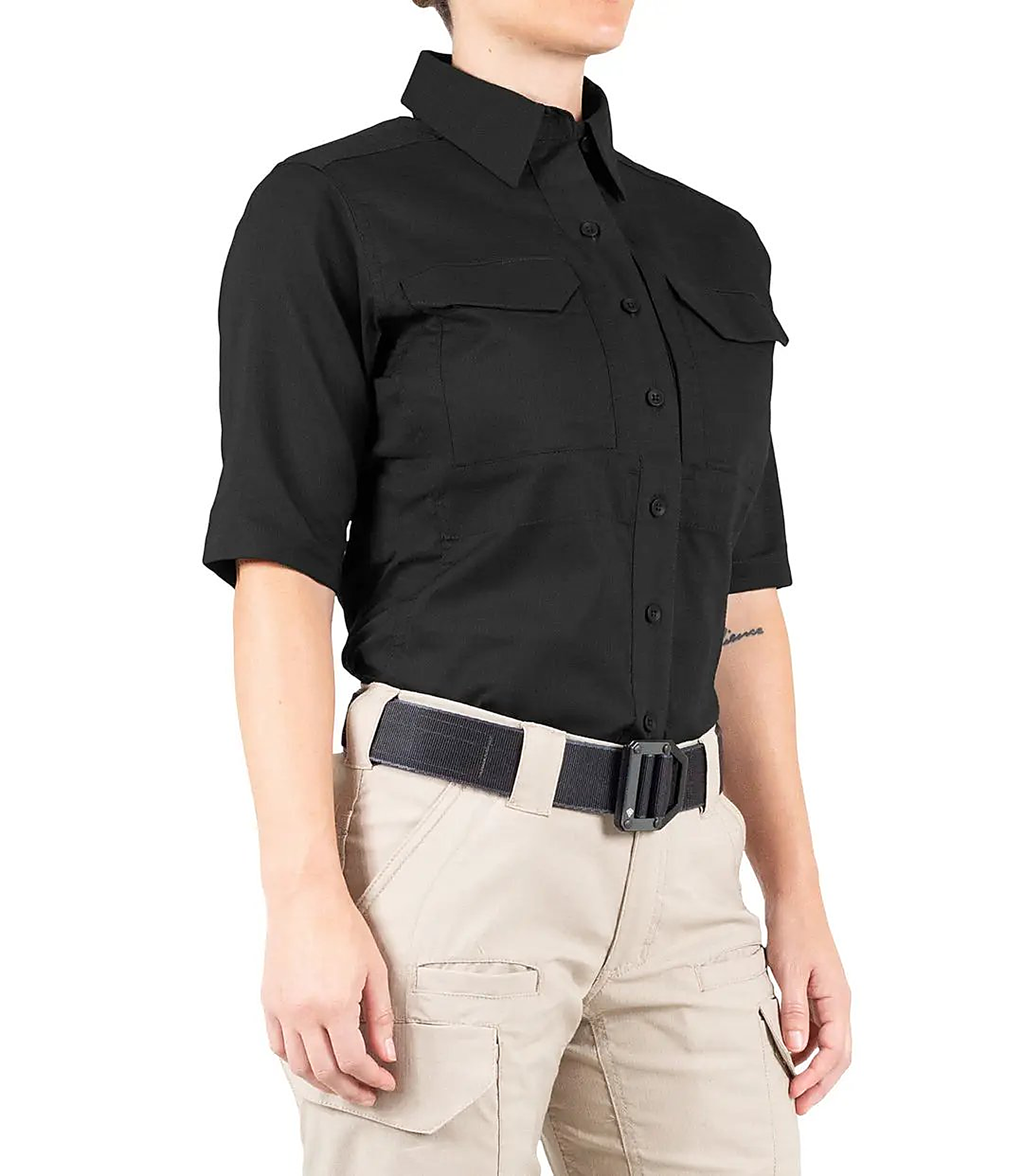 First Tactical Womens V2 Tactical Short Sleeve - Black - close-up detail