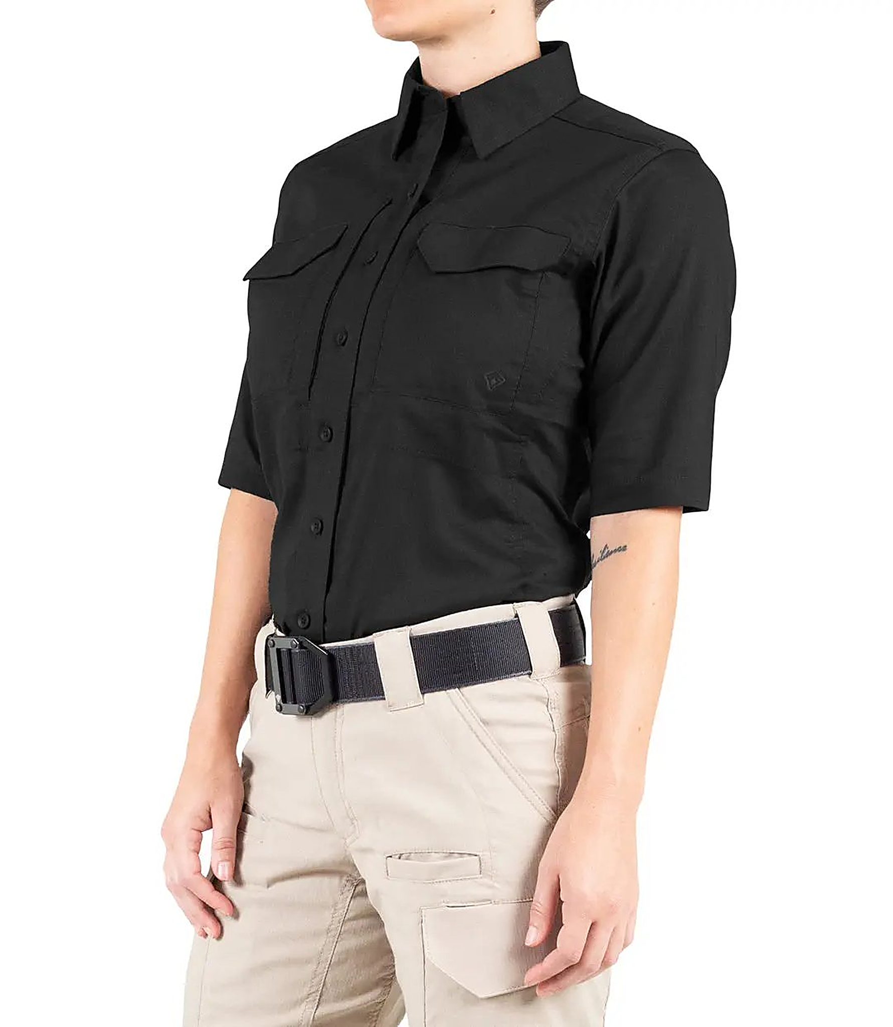 First Tactical Womens V2 Tactical Short Sleeve - Black - detail view