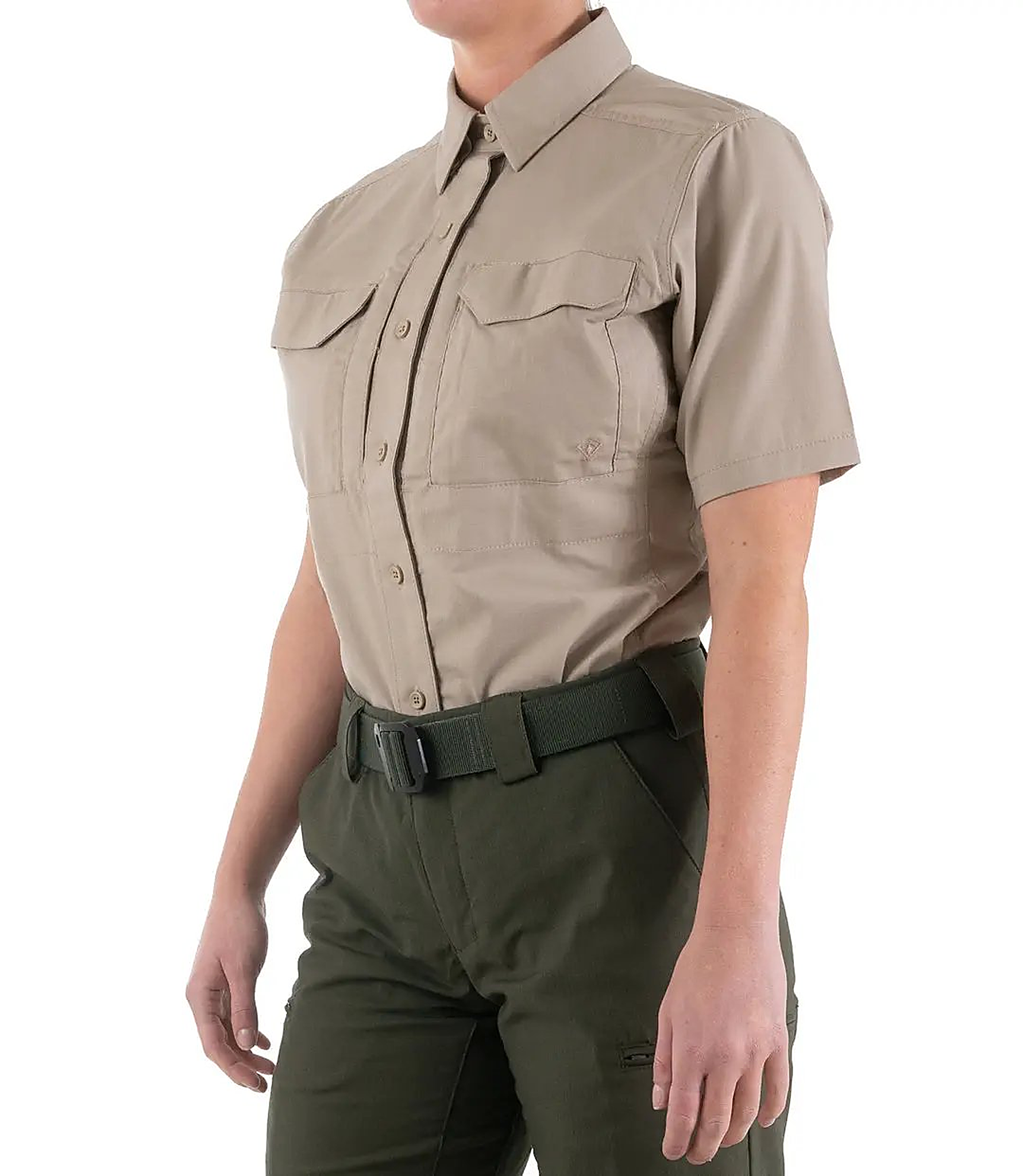 First Tactical Womens V2 Tactical Short Sleeve - Khaki - detail view