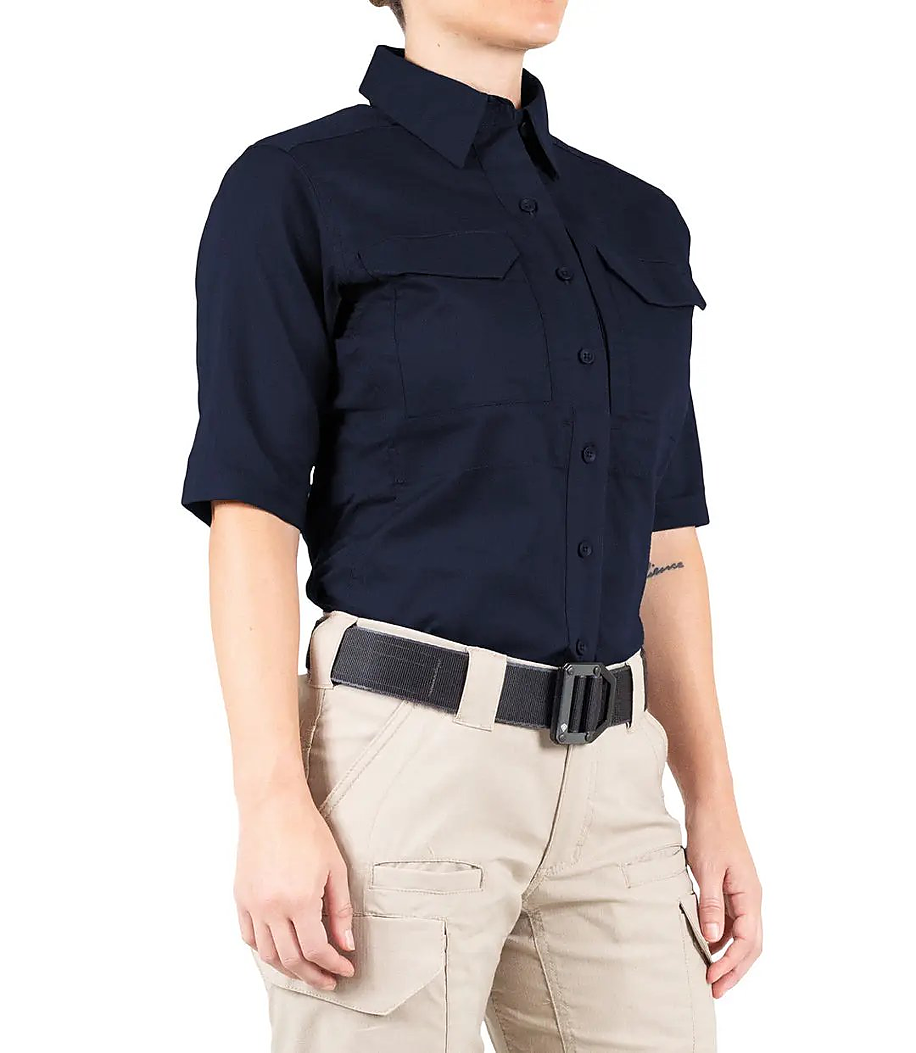 First Tactical Womens V2 Tactical Short Sleeve - Midnight Navy - close-up detail