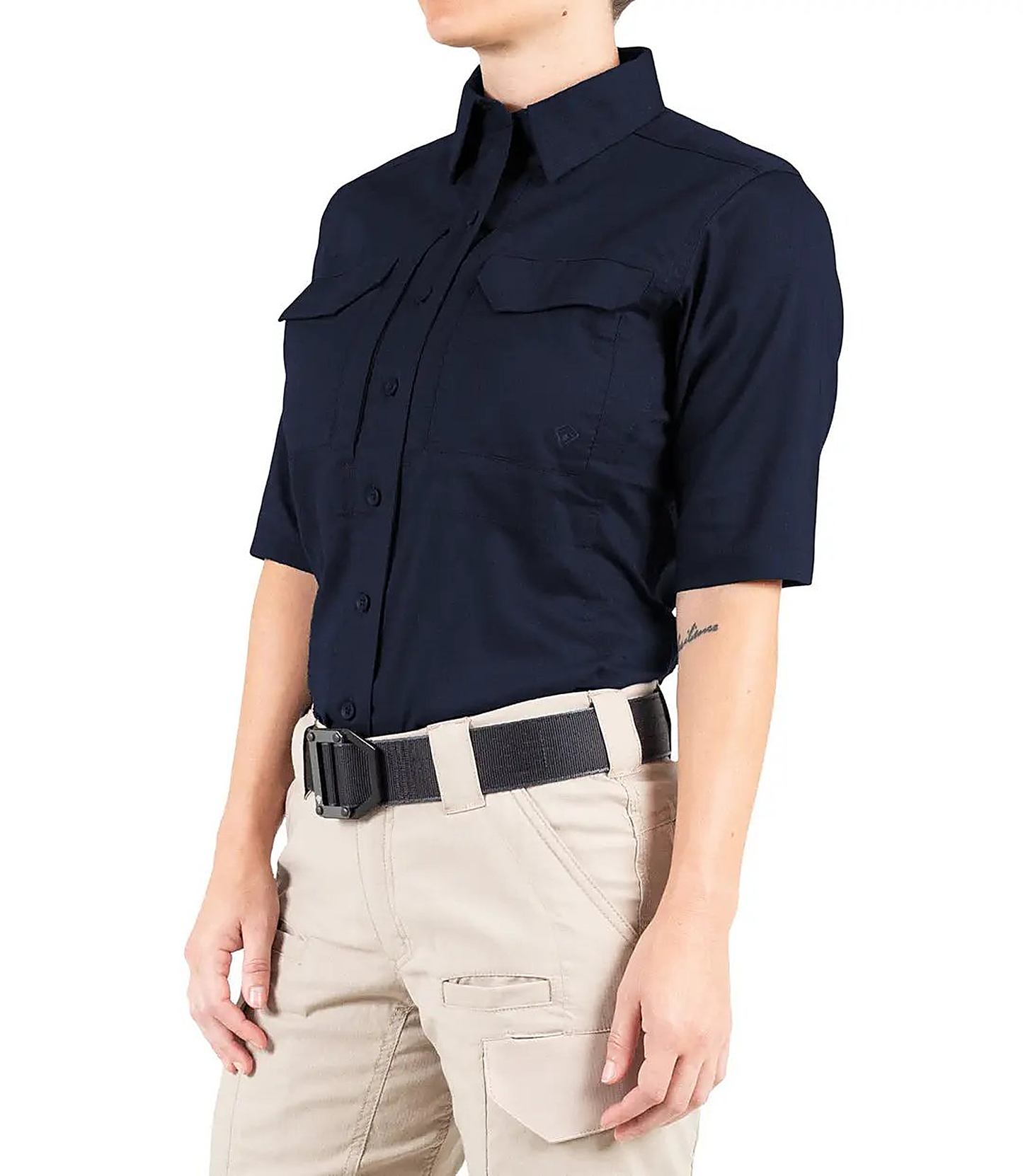First Tactical Womens V2 Tactical Short Sleeve - Midnight Navy - detail view