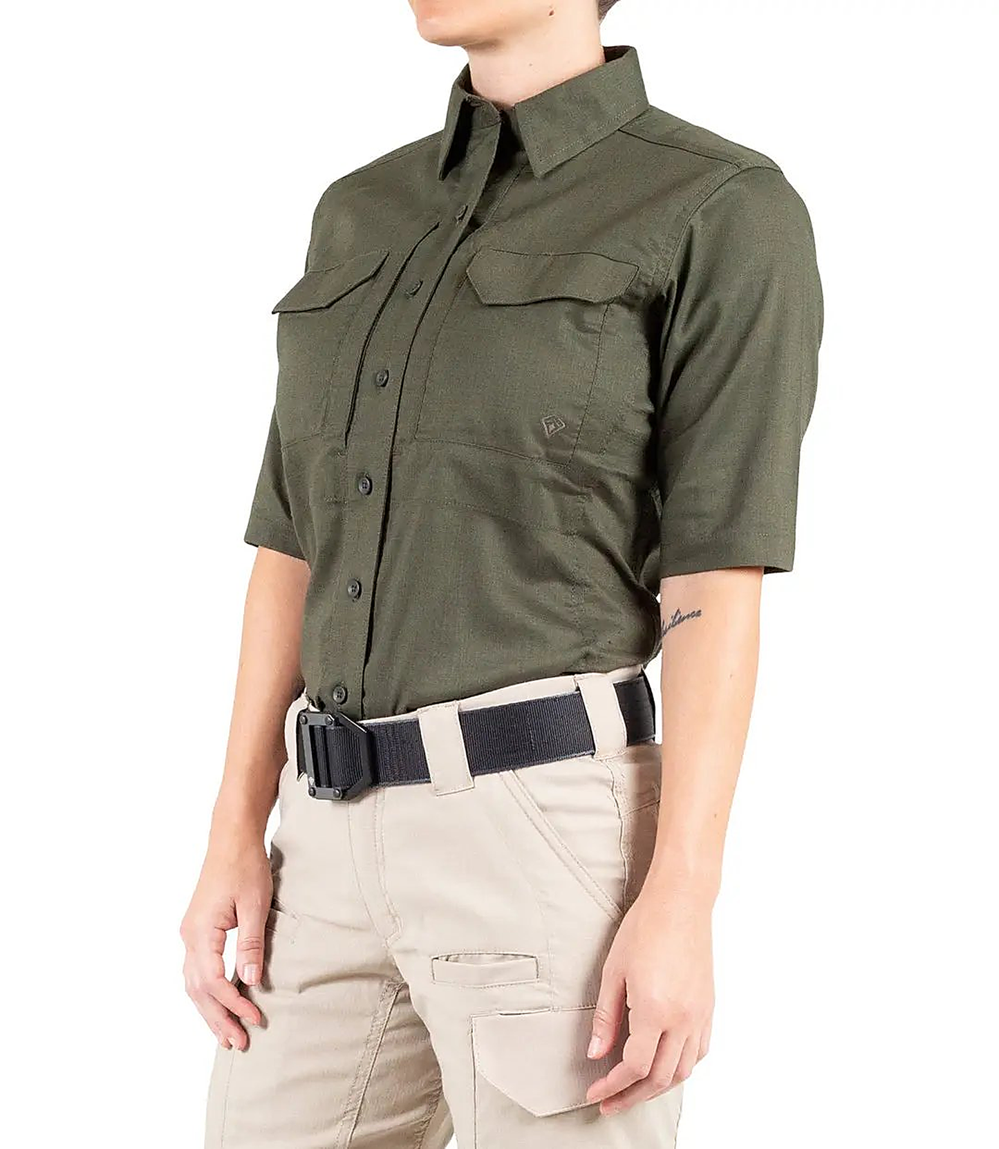 First Tactical Womens V2 Tactical Short Sleeve - OD Green - detail view