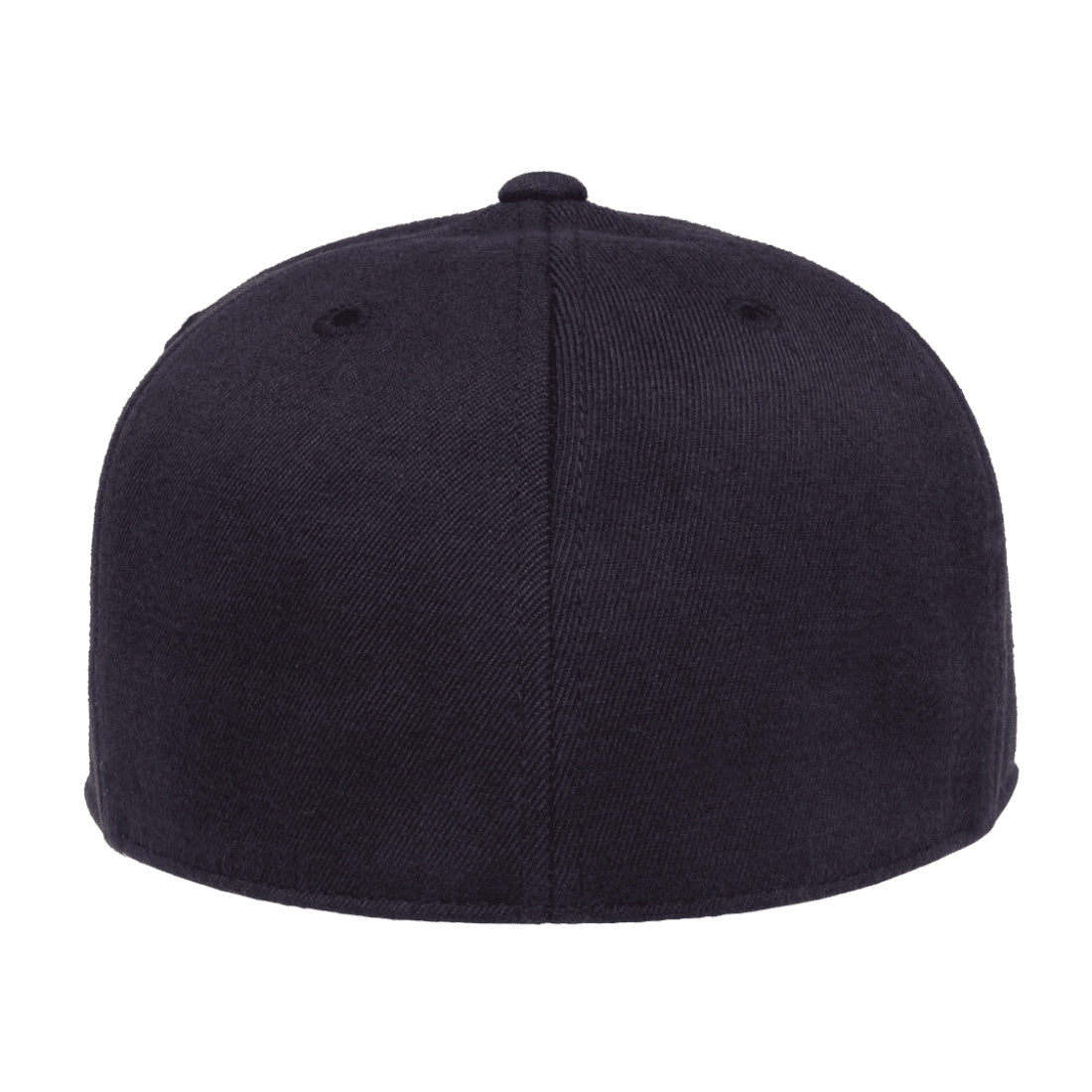 Back view of the midnight navy Flexfit 210 Flat Bill Fitted Hat, showing the crown and closure.