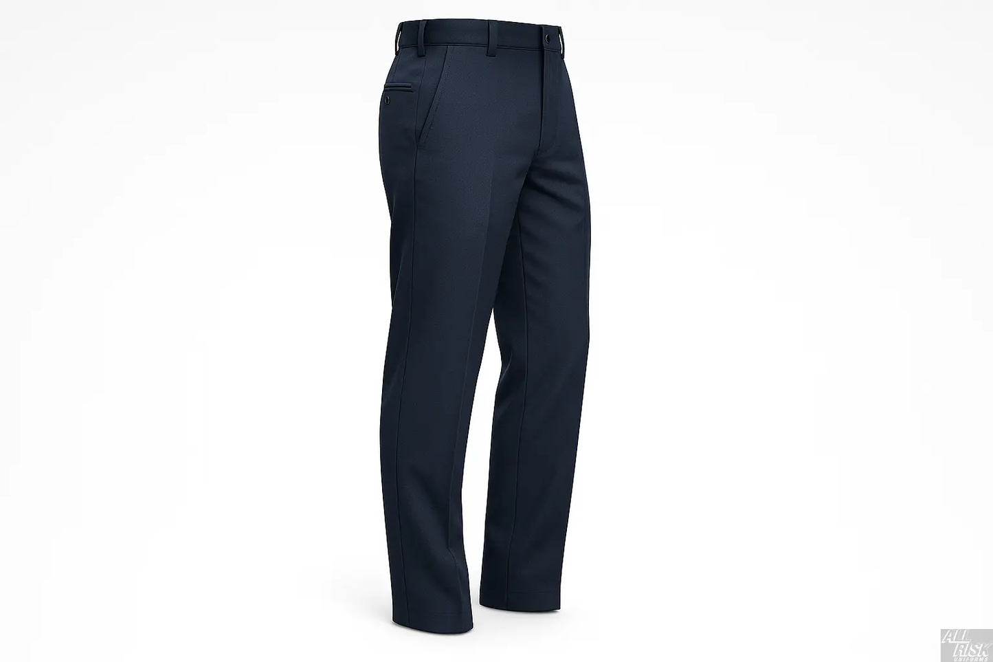 Flying Cross Nomex Admin Pants in midnight navy side angle view displaying professional drape and tailored fit of fire-resistant uniform pants