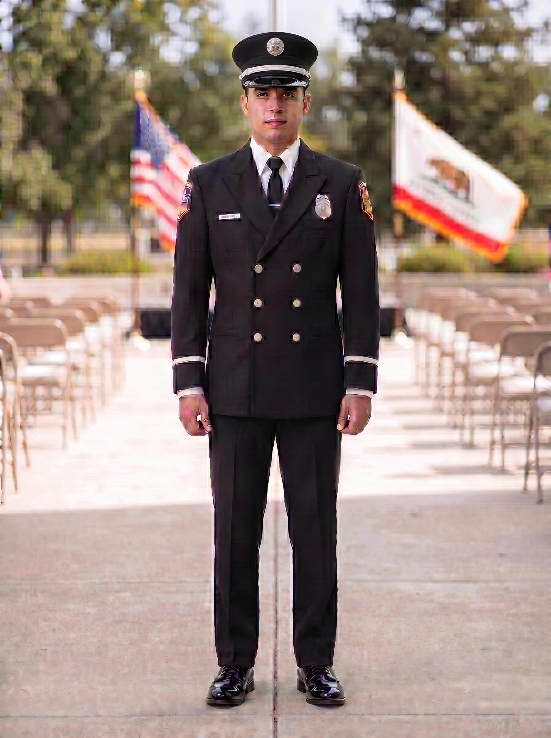 CAL FIRE firefighter in Class A dress uniform at graduation ceremony
