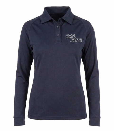 CAL FIRE First Tactical Womens Performance Long Sleeve Polo - White Text