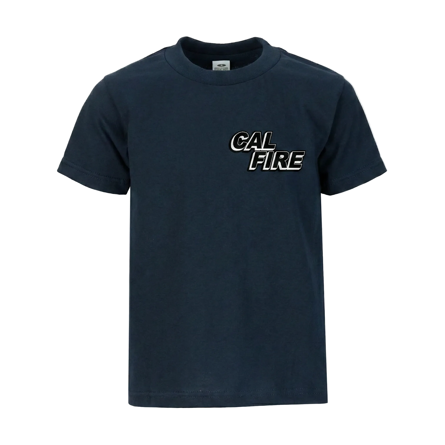 Navy CAL FIRE Pro Club Comfort short-sleeve t-shirt — CAL FIRE text wordmark, front view (placeholder).