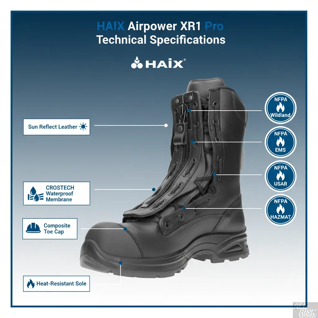 HAIX Airpower XR1 Pro NFPA Certified Technical Specifications - Wildland EMS USAR HAZMAT CROSSTECH Composite Toe