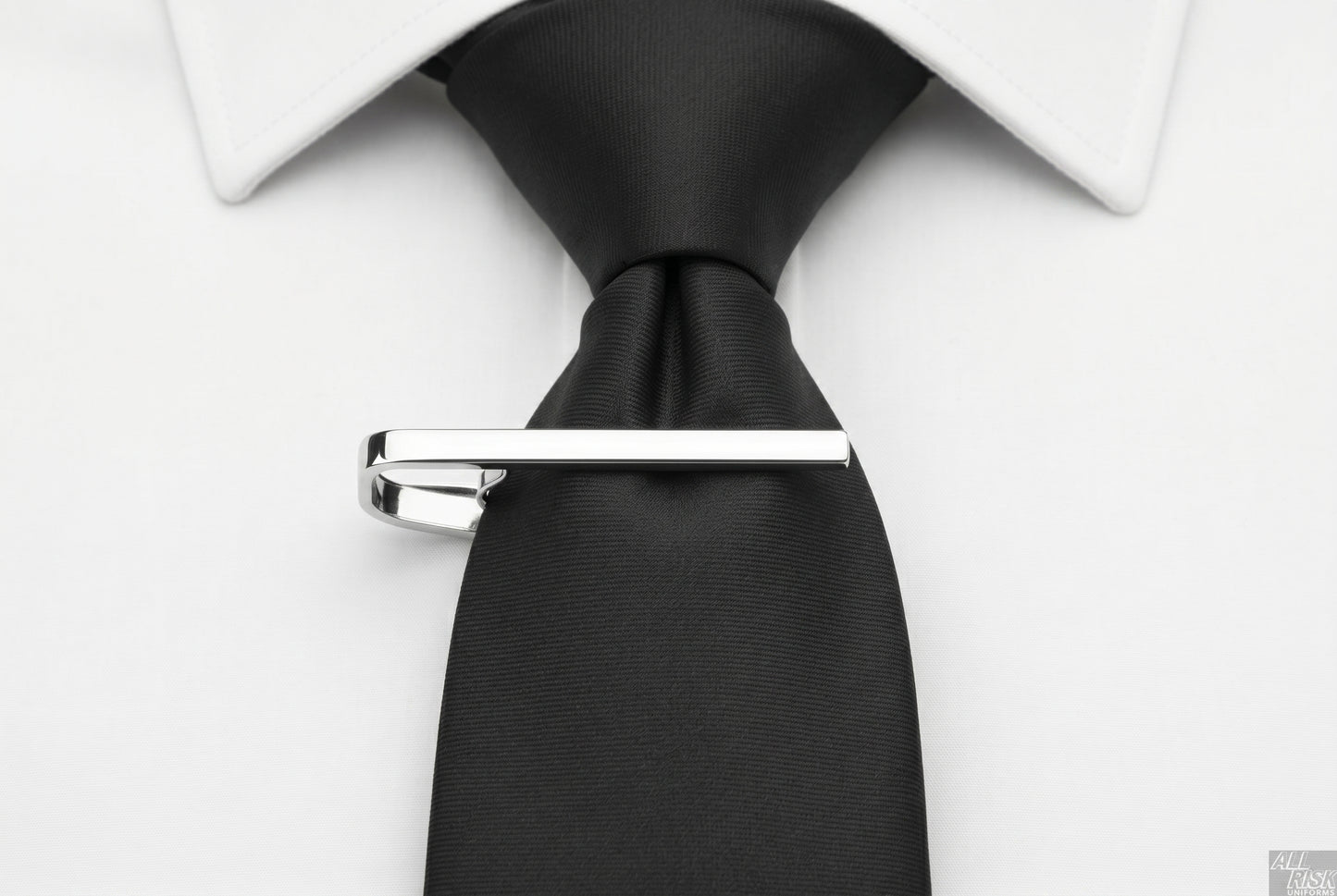Blank silver tie bar clipping matte black tie