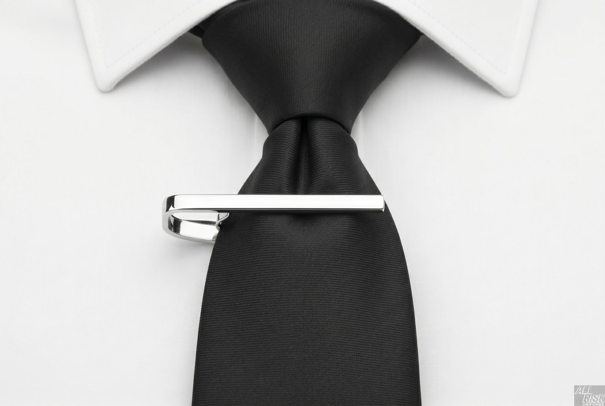 Blank silver tie bar clipping matte black tie