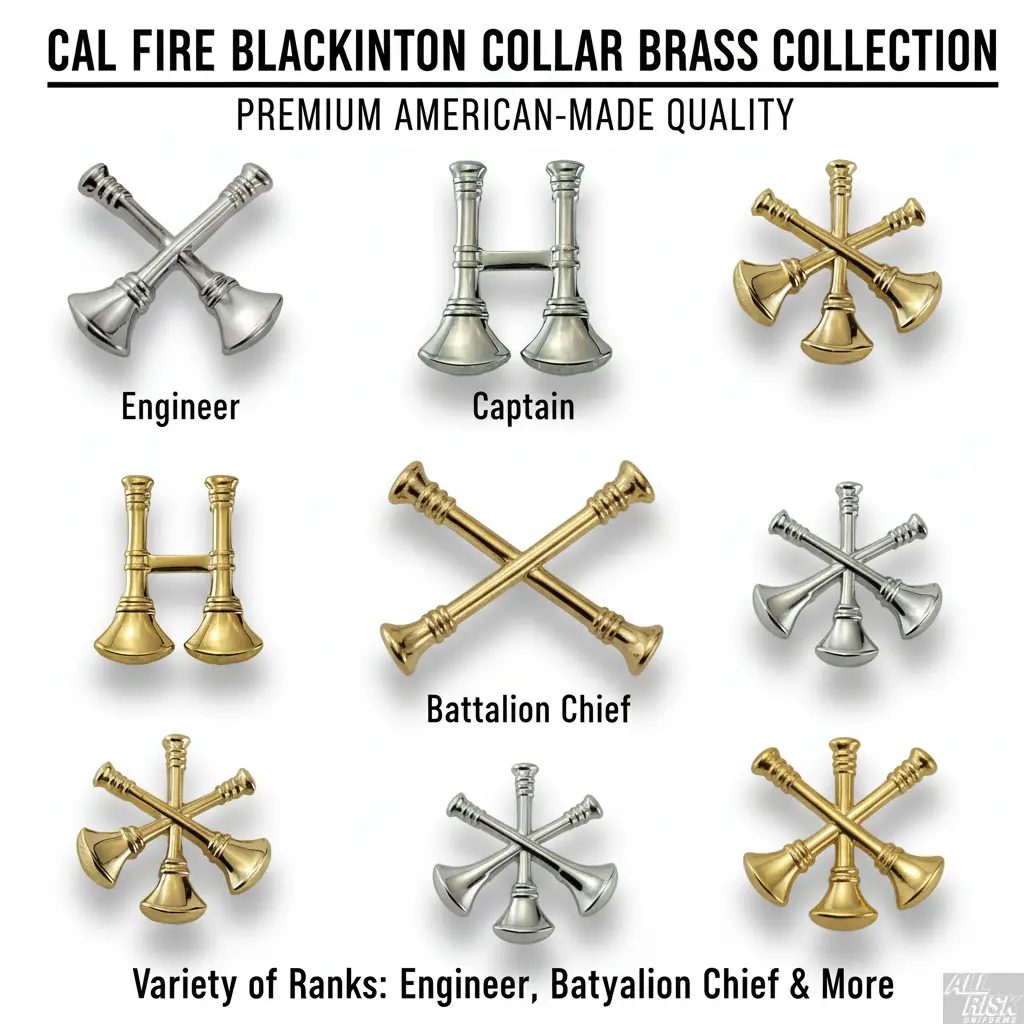 CAL FIRE Blackinton Collar Brass Collection - American Made Bugles for All Ranks - Engineer Captain Battalion Chief Division Chief Deputy Chief Unit Chief - Official Class A Uniform Insignia for California Firefighters