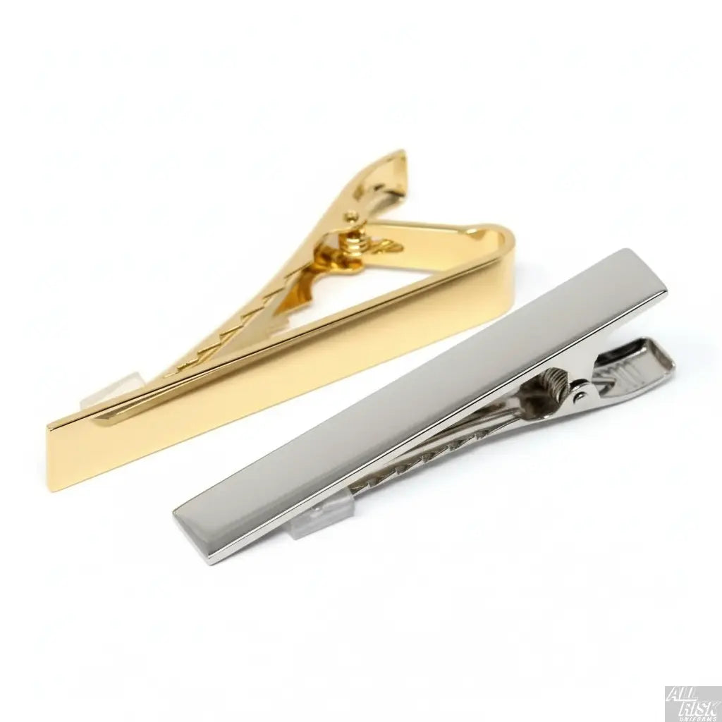 Hero's Pride Silver Tie Bar Clip 45-Degree Angle View - Polished Chrome Metal Uniform Accessory for Law Enforcement Firefighters CAL FIRE - Professional Tie Clip Detail Shot