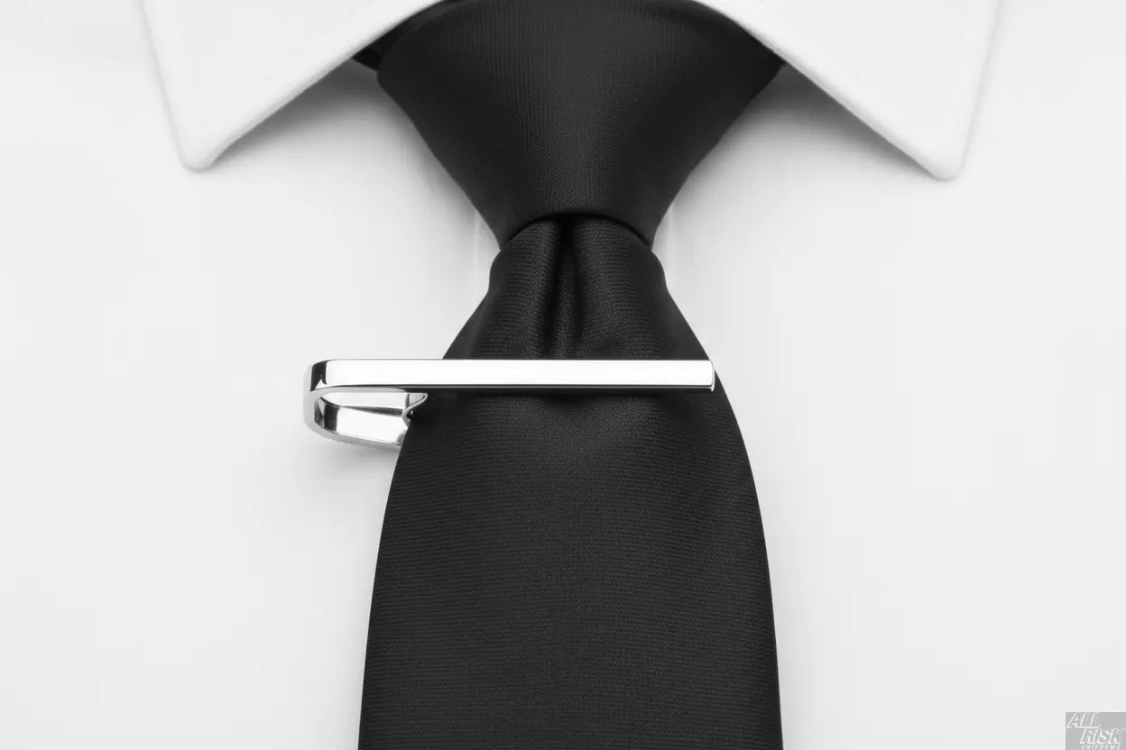 Blank silver tie bar clipping matte black tie