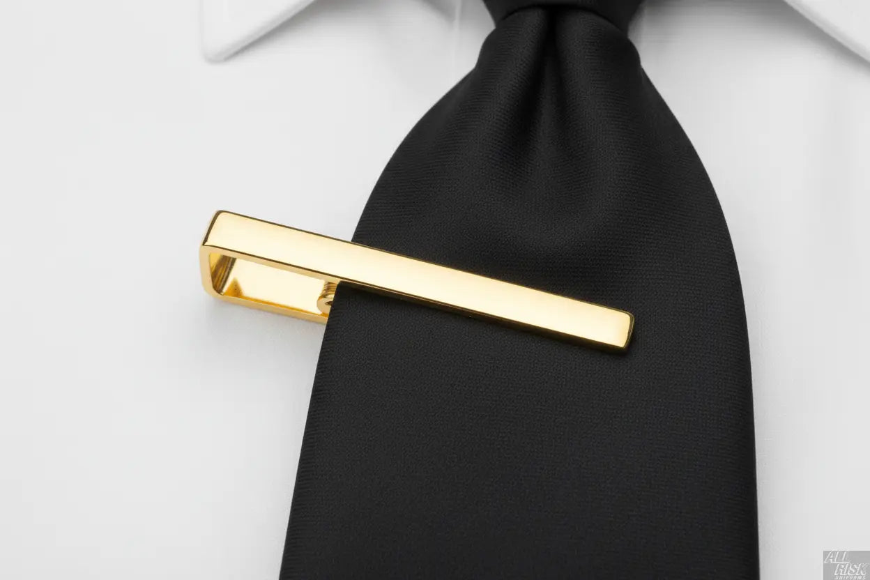 Blank gold tie bar clipping matte black tie